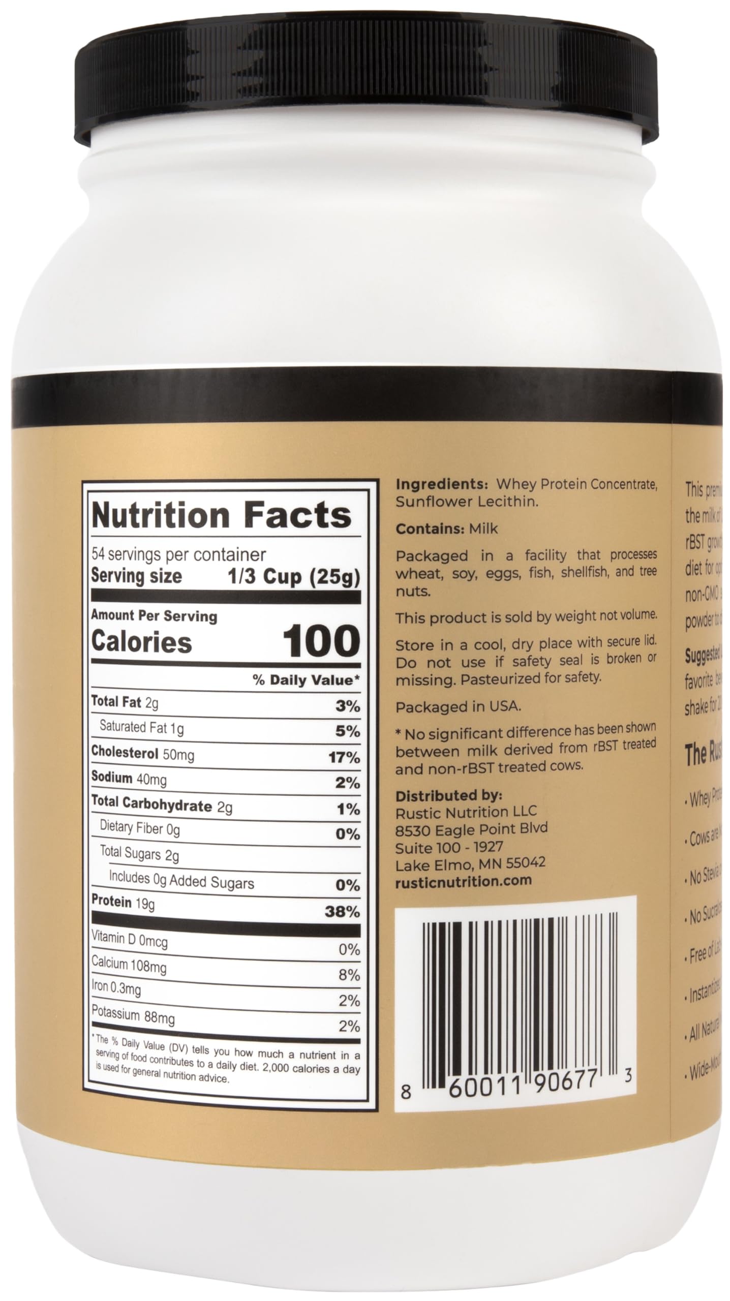 Rustic Nutrition protéines whey ingrédients naturels et sans OGM pour une alimentation équilibrée.