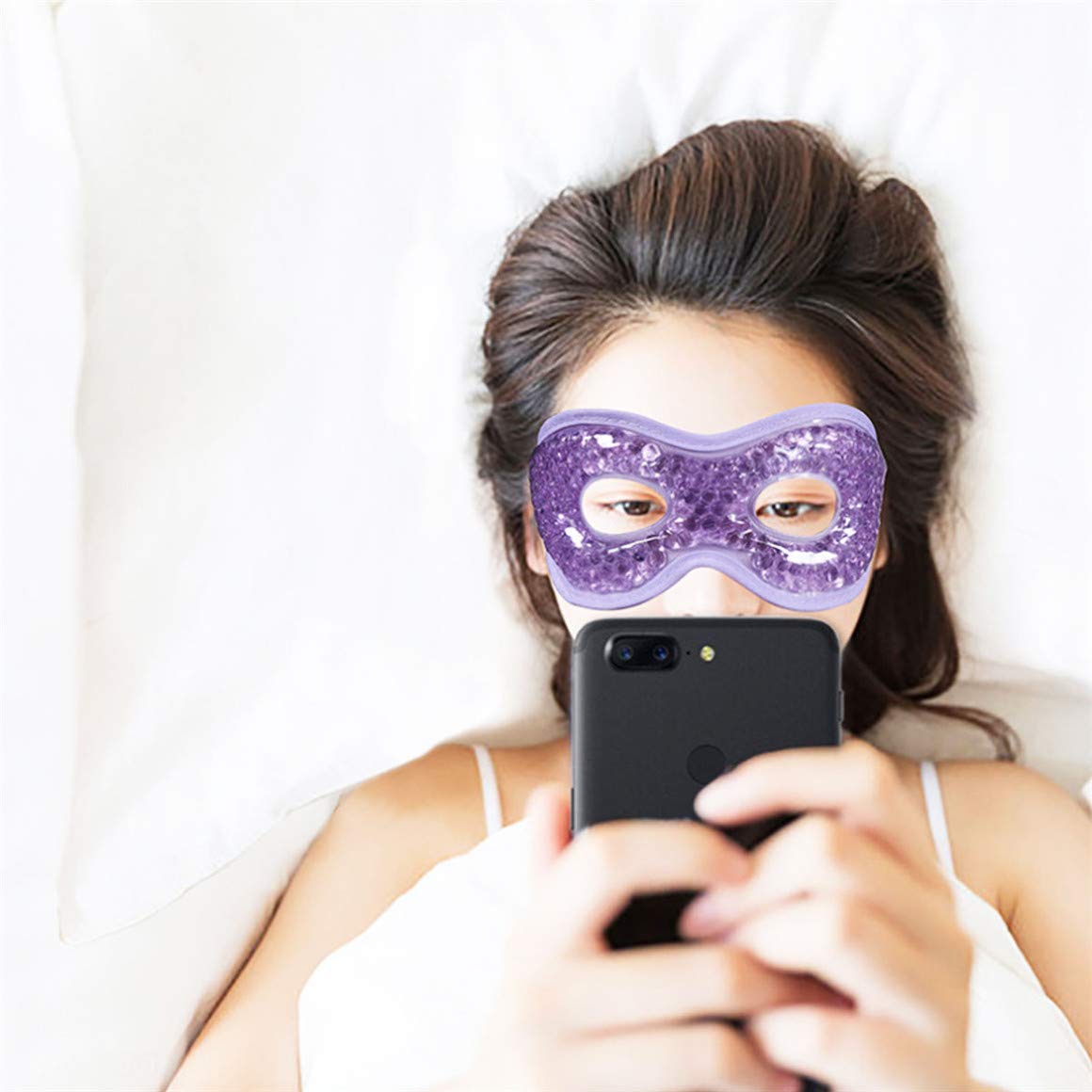 Ruzzut masque yeux gel porté au lit ou au bureau, utilisation polyvalente.