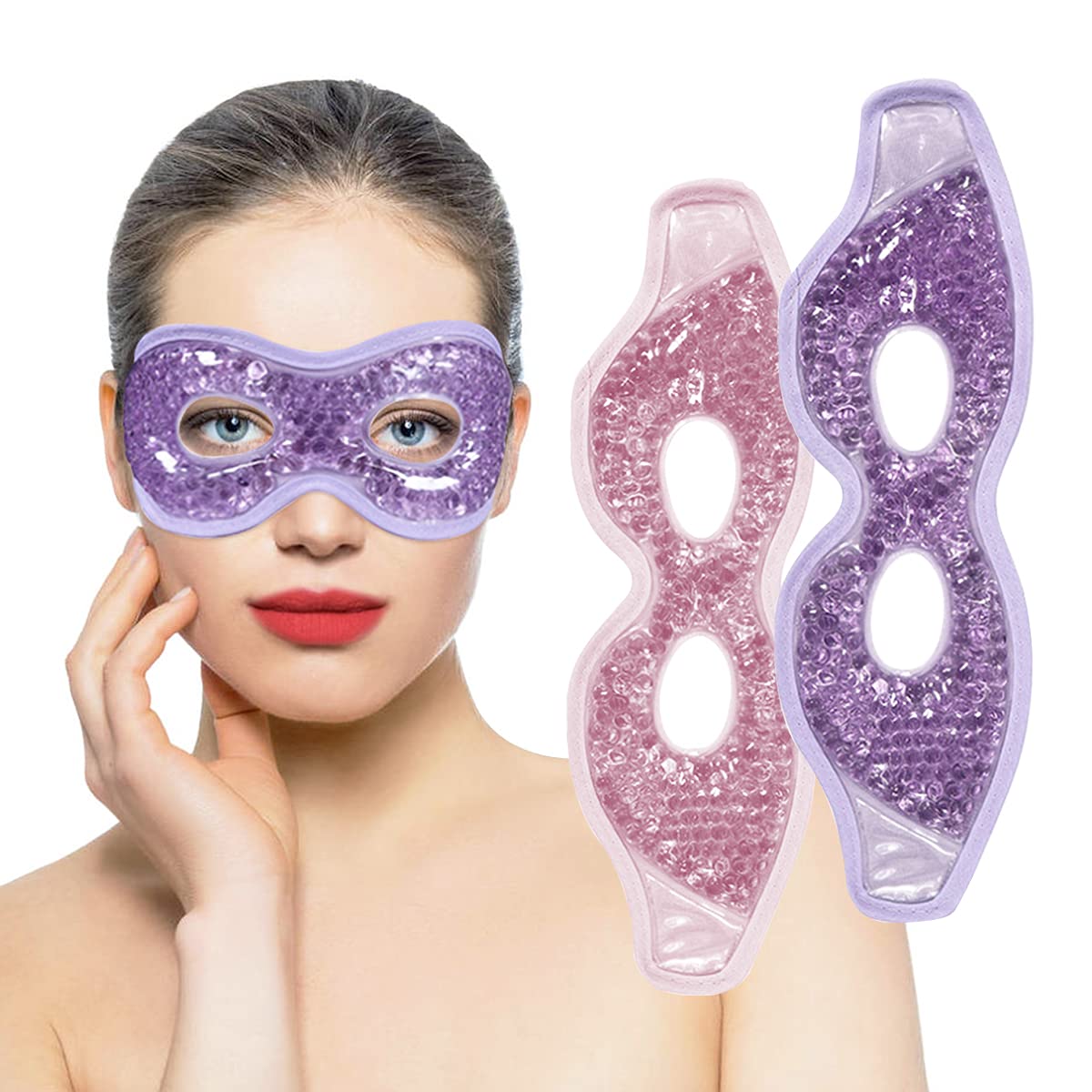 Ruzzut masque yeux gel refroidissant avec trous violet pour soulager les yeux fatigués.