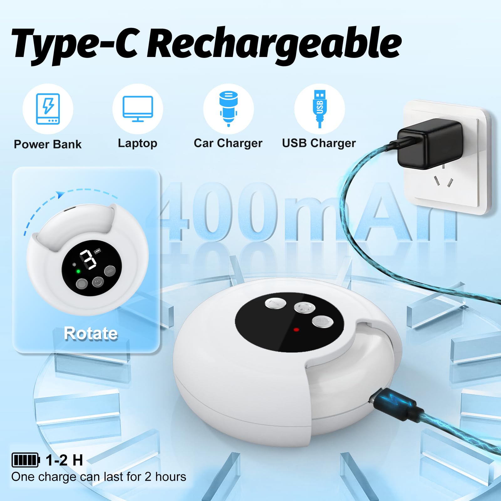 RVDU charge rapide Type-C, autonomie longue pour déplacements.