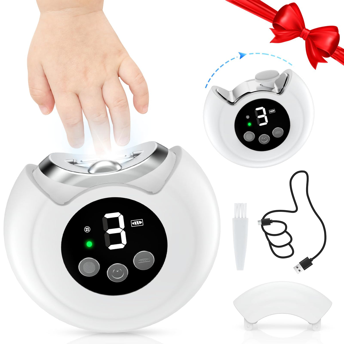 RVDU coupe-ongles électrique 2-en-1 en gros plan, pratique pour tous âges.