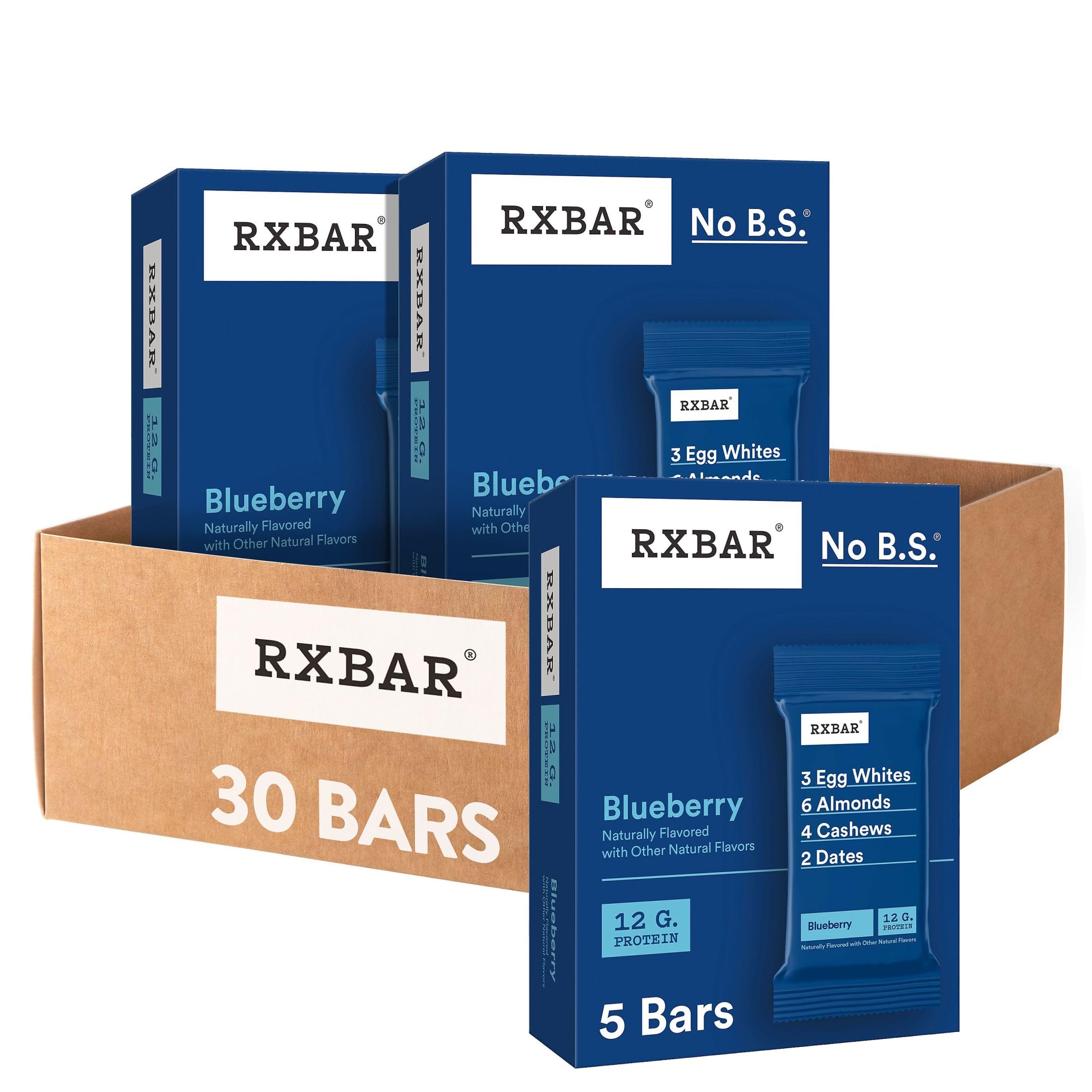 RXBAR barres protéinées myrtilles, boîte de 30 barres, énergie pratique pour la journée.