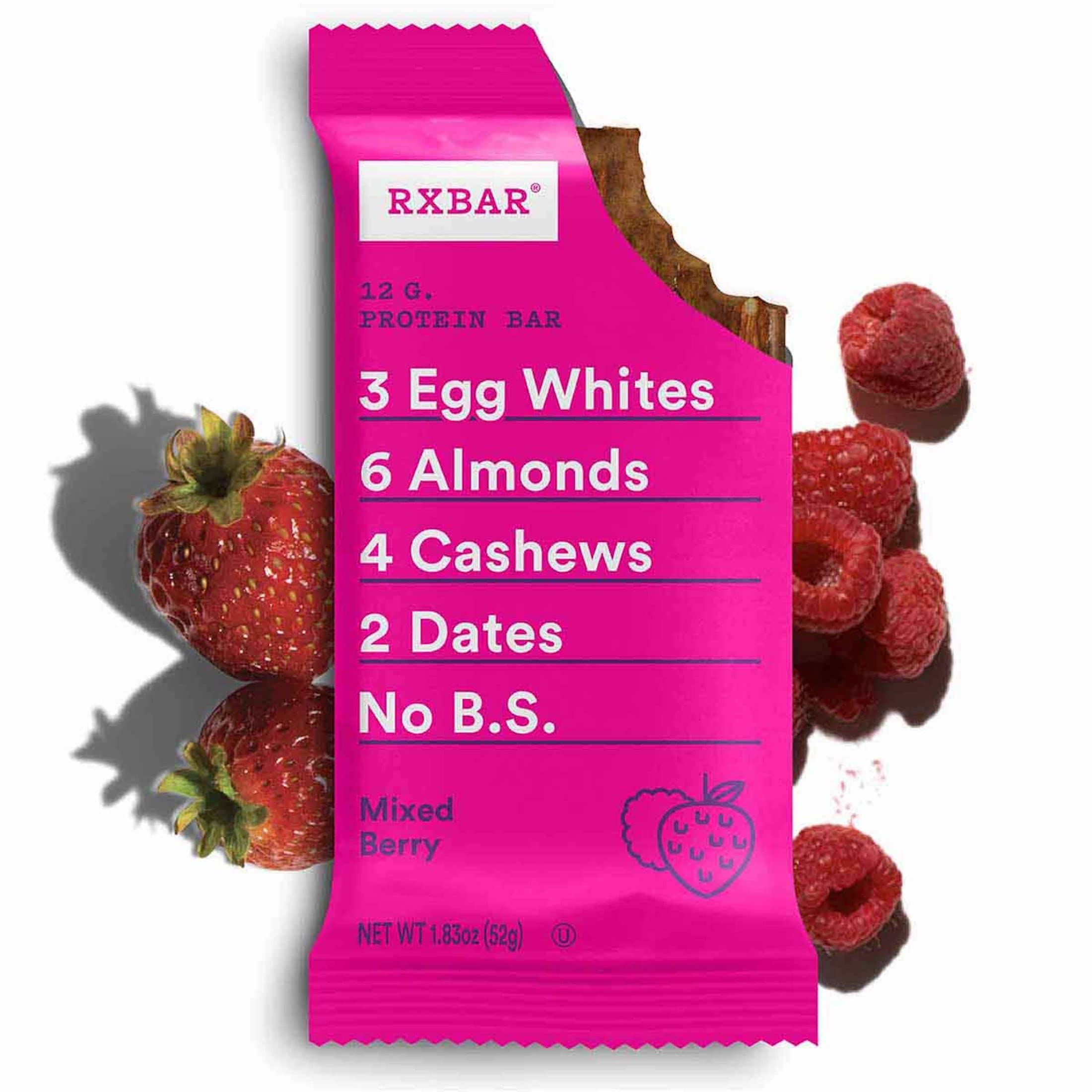 RXBAR Myrtilles – saveur fruitée et 12 g de protéines, snack rapide.