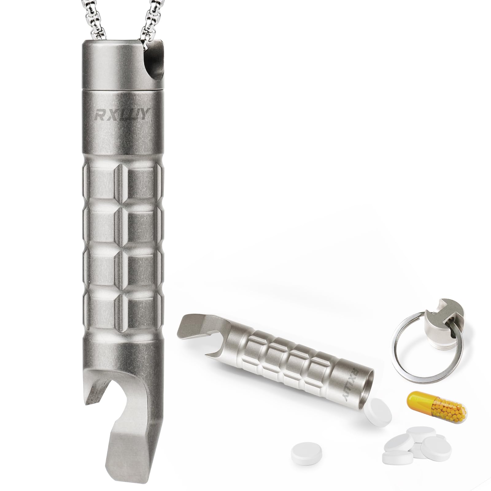 Porte-pilules en titane RXLUY étanche prêt pour l’extérieur.