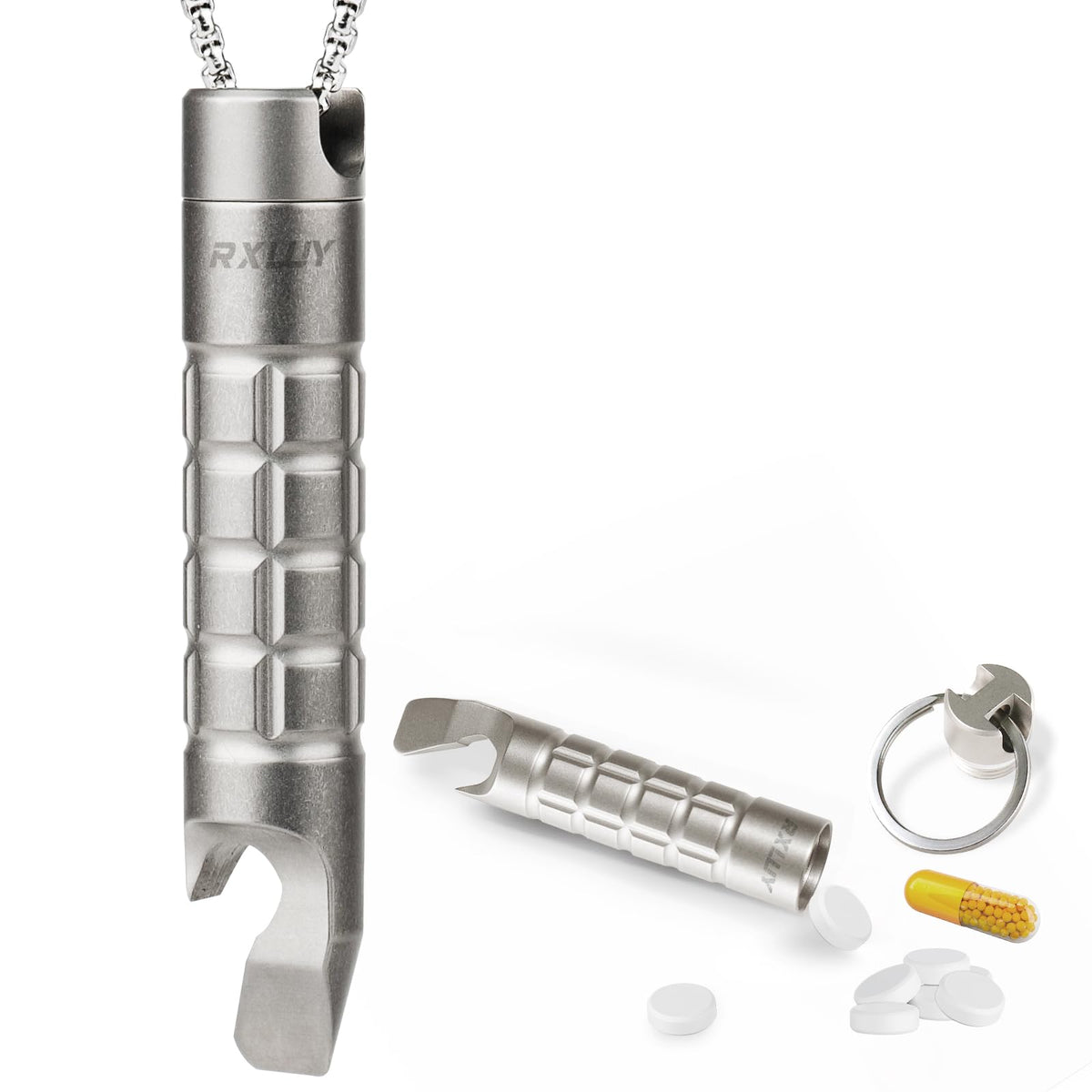 Porte-pilules en titane RXLUY étanche prêt pour l’extérieur.