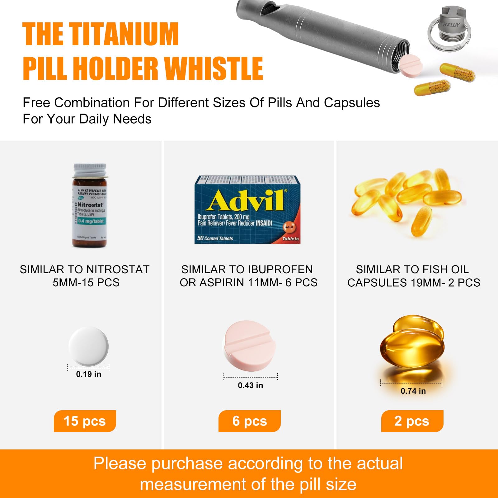 Sifflet titane RXLUY 120dB, étui-pilules intégré pour accès rapide.