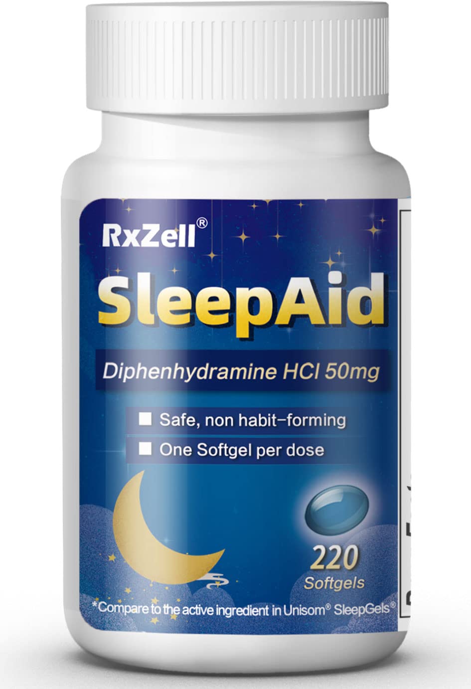 RXZELL gélules molles Sommeil, bouteille prête pour une routine reposante.