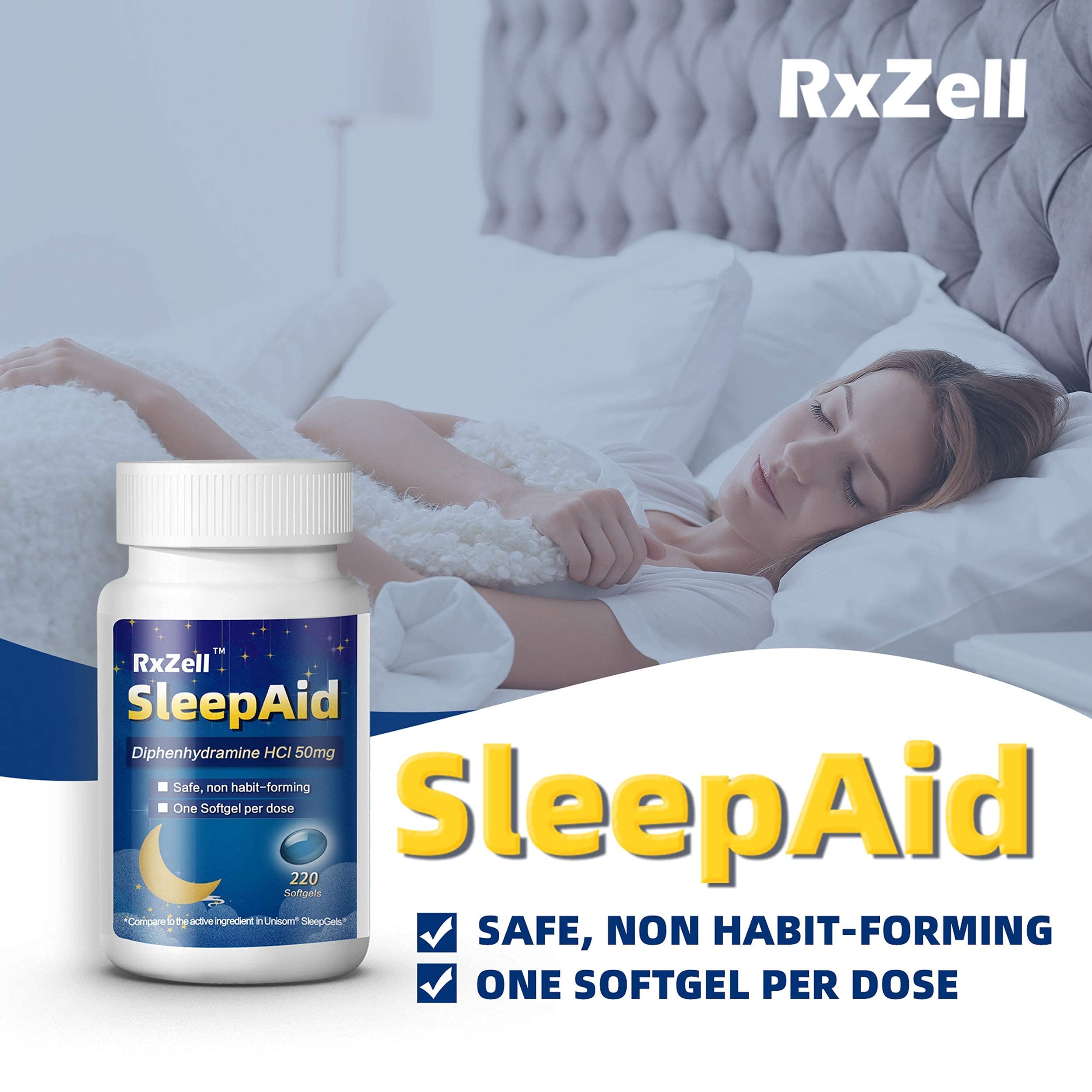 RXZELL gélules molles Sommeil, dose de 50 mg pour le confort nocturne.