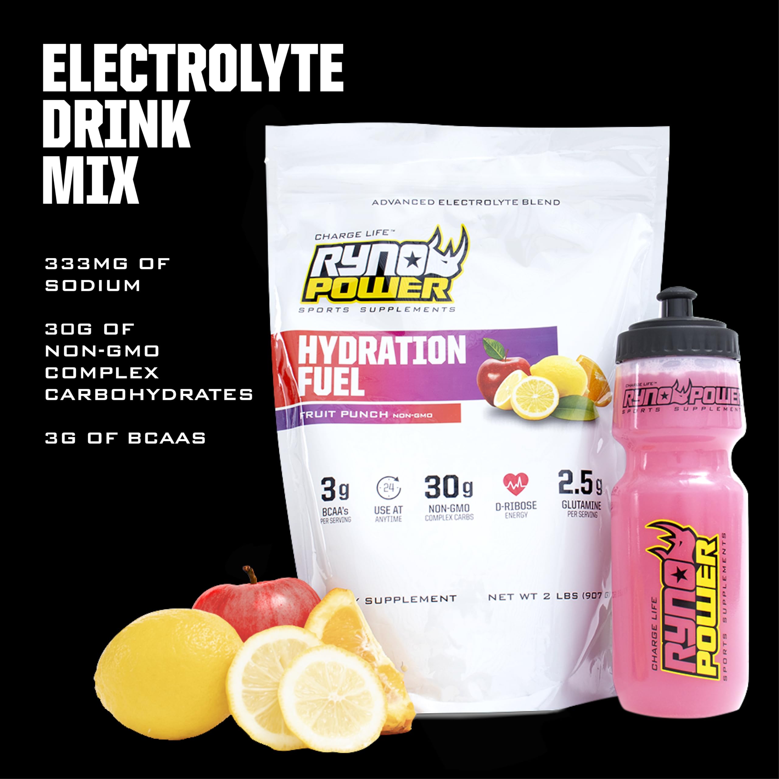 Étiquette-nutritionnelle Ryno Power indique glucides non-OGM et ingrédients.