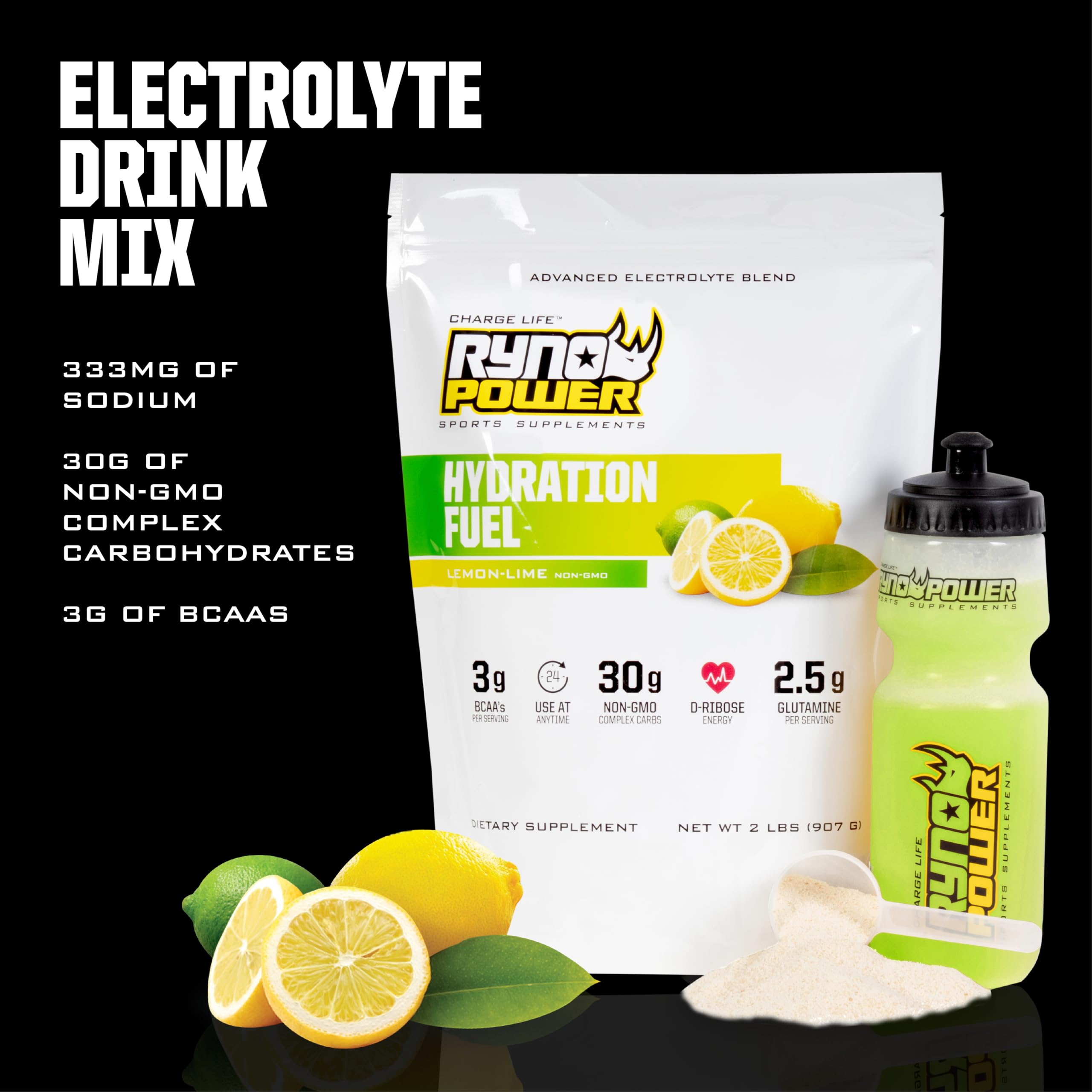 Gourde prête à boire avec Ryno Power Hydration Fuel pendant l'entraînement.