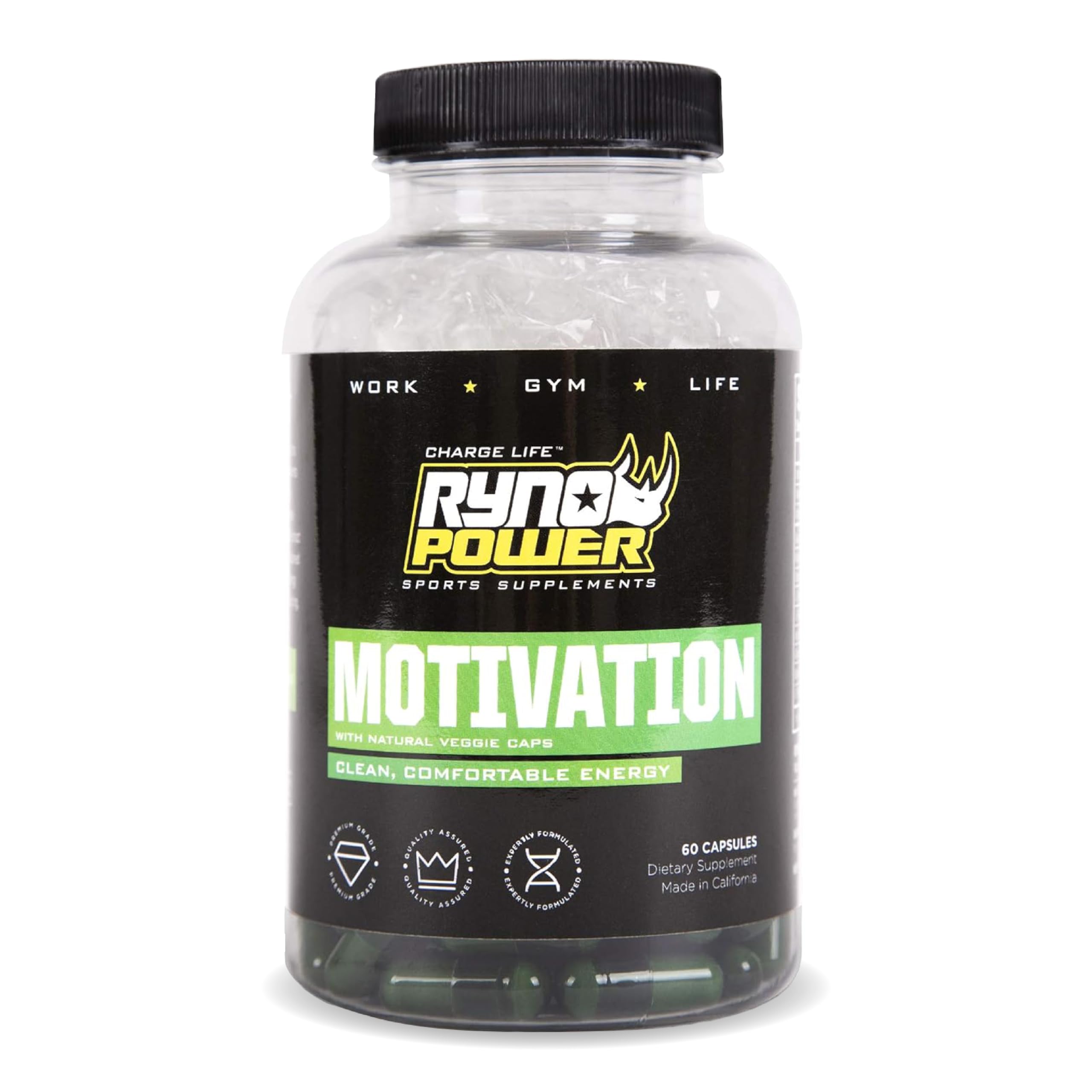 Ryno Power Motivation Pré-Travail capsules démarrage énergie naturelle.