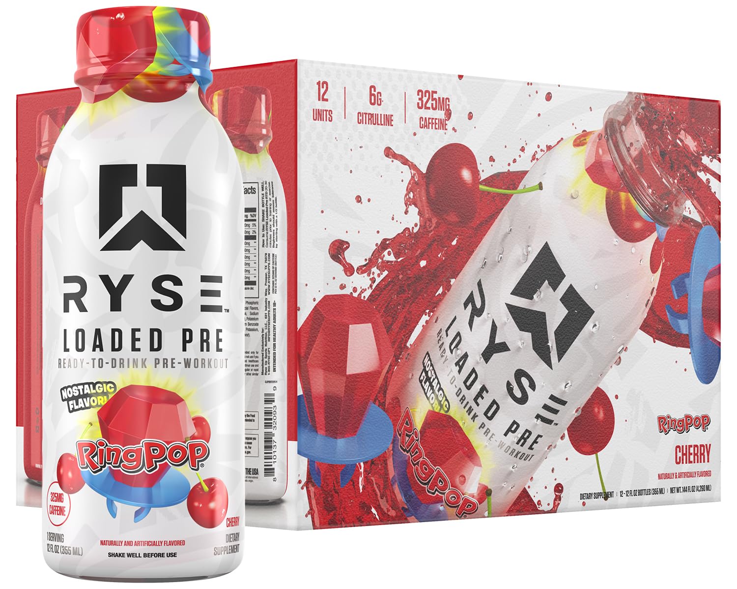 RYSE Loaded Ring Pop Cherry, bouteille prête à boire pour énergie rapide pendant l’entraînement