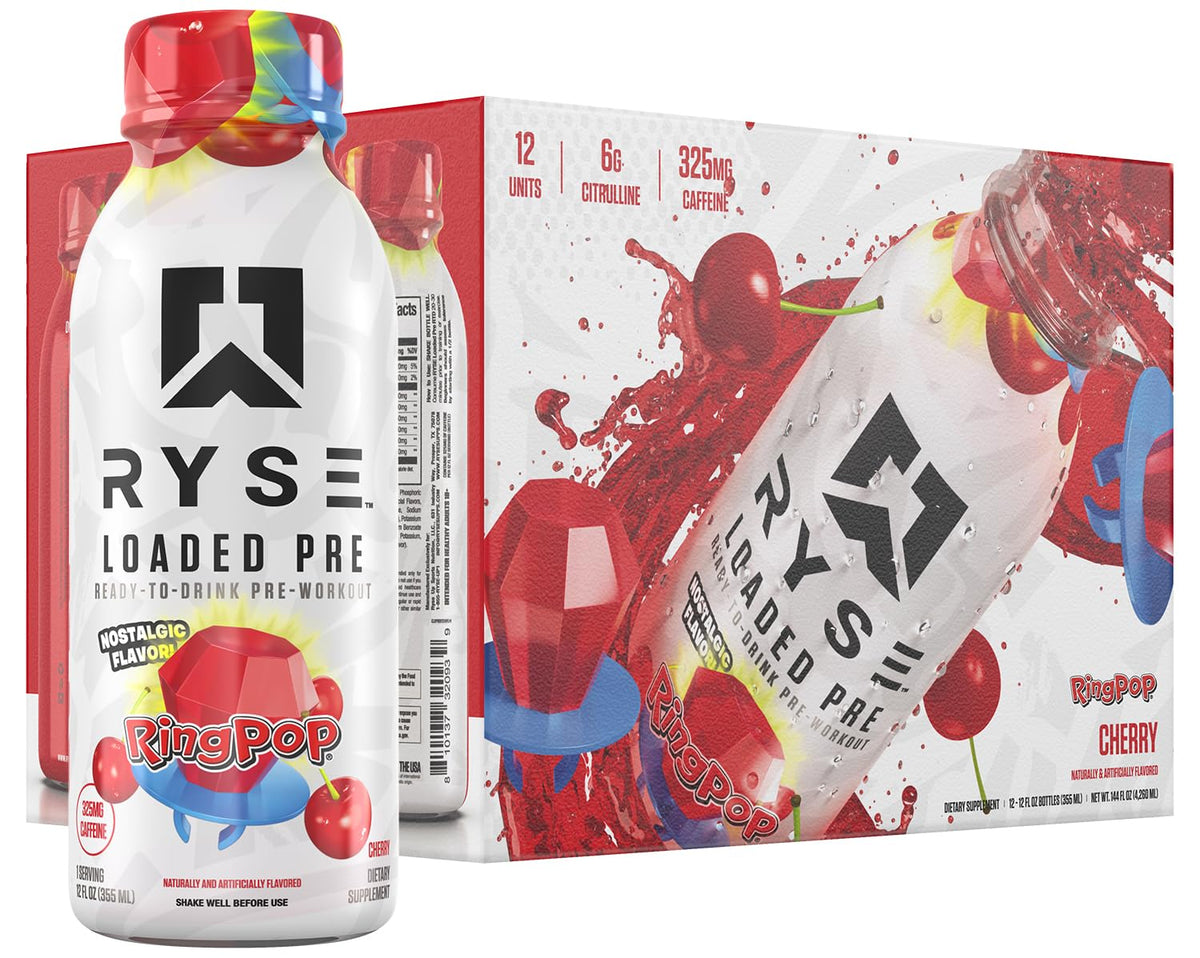 RYSE Loaded Ring Pop Cherry, bouteille prête à boire pour énergie rapide pendant l’entraînement