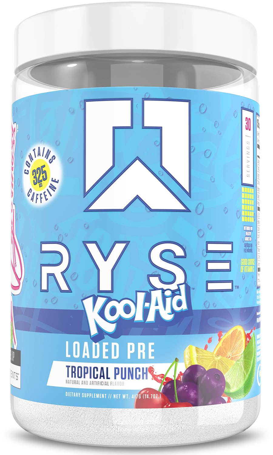 Ryse Loaded Pre-Workout Kool‑Aid Tropical Punch en poudre prête à mélanger pour pompe