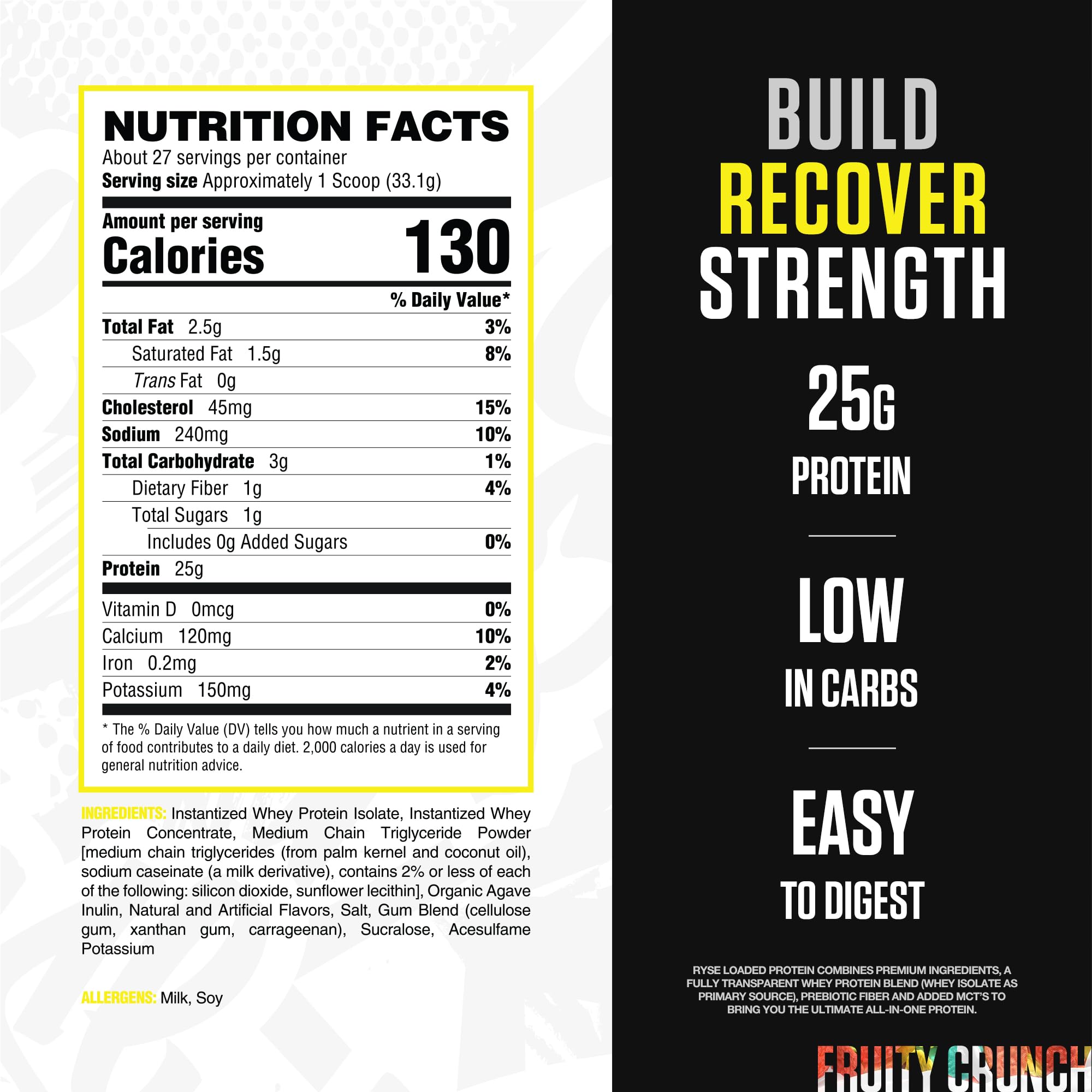 RYSE Loaded Protéine Fruity Crunch cuillère-dose prête à doser rapidement