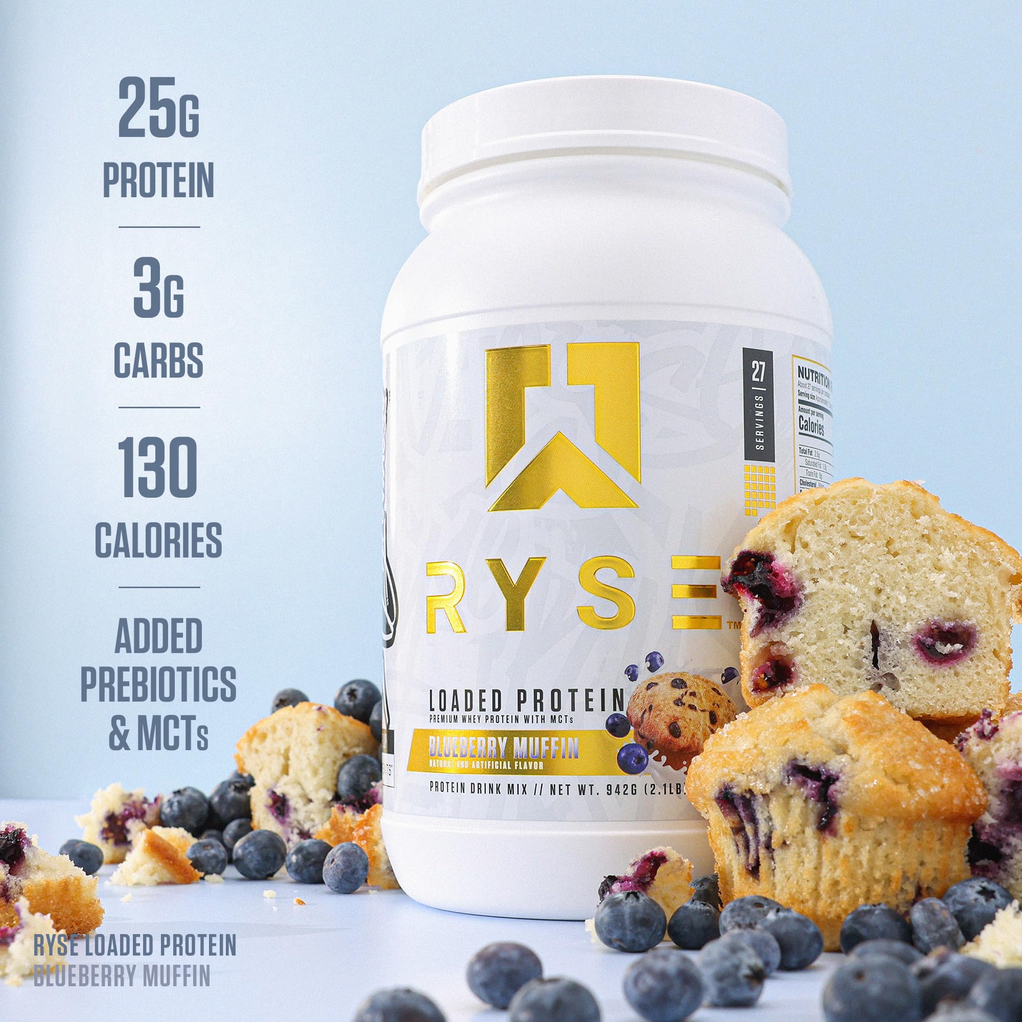 Ingrédients prébiotiques et MCTs dans la formuleRYSE Loaded Protein