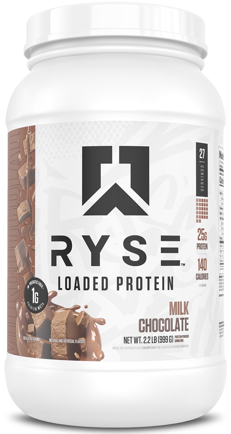 RYSE Loaded Protein – Poudre chocolat au lait versée après l'entraînement