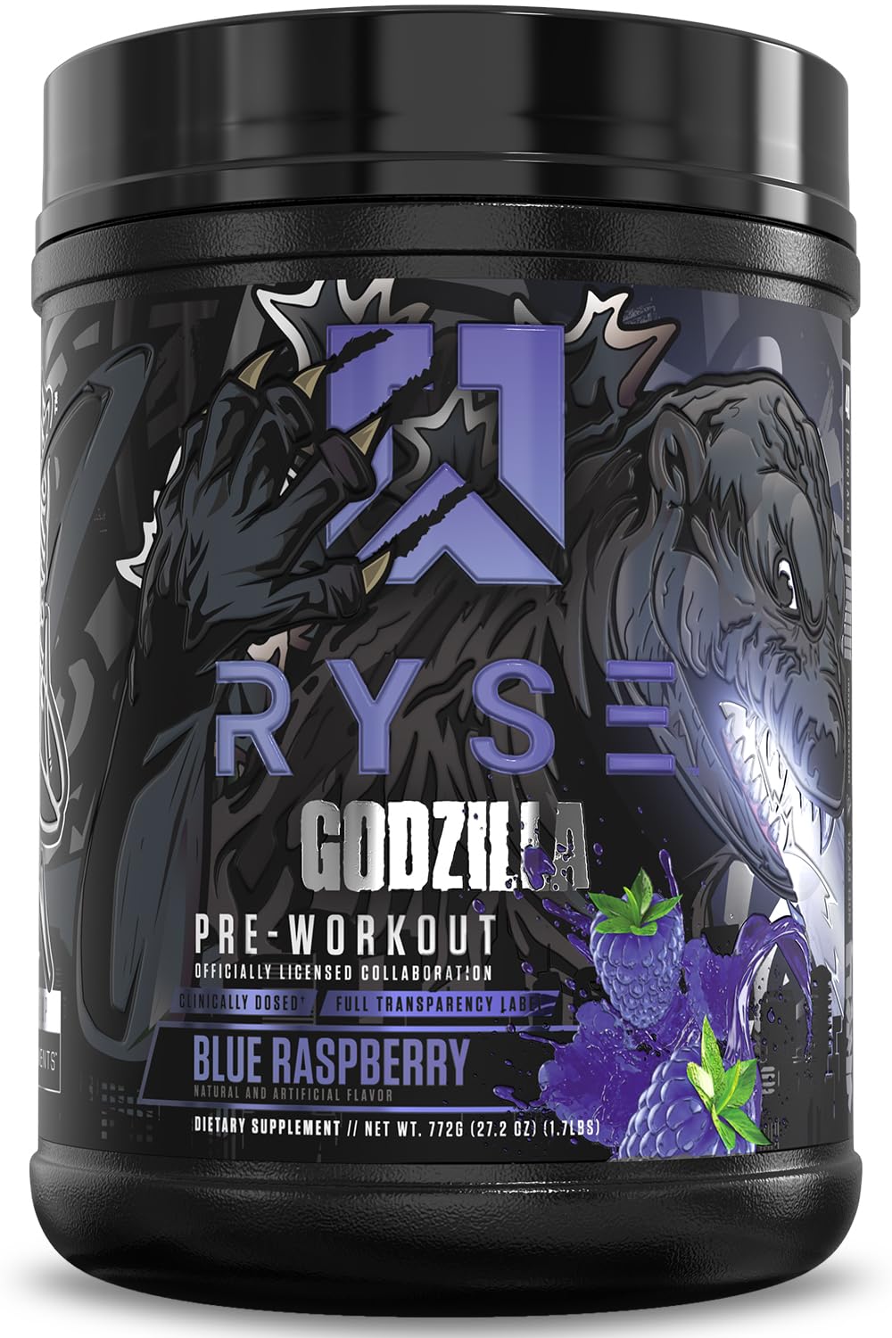 RYSE Godzilla X Noel Deyzel bouteille pré-entraînement bleu-framboise pour énergie rapide
