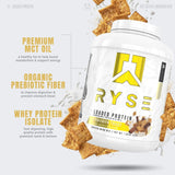 RYSE Up Protéine saveur cannelle-pain-grillé, étiquette claire et traçabilité des ingrédients.