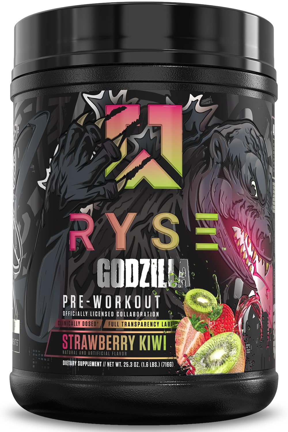 RYSE Godzilla X Noel Deyzel pot pré-entraînement Strawberry Kiwi, énergie immédiate.