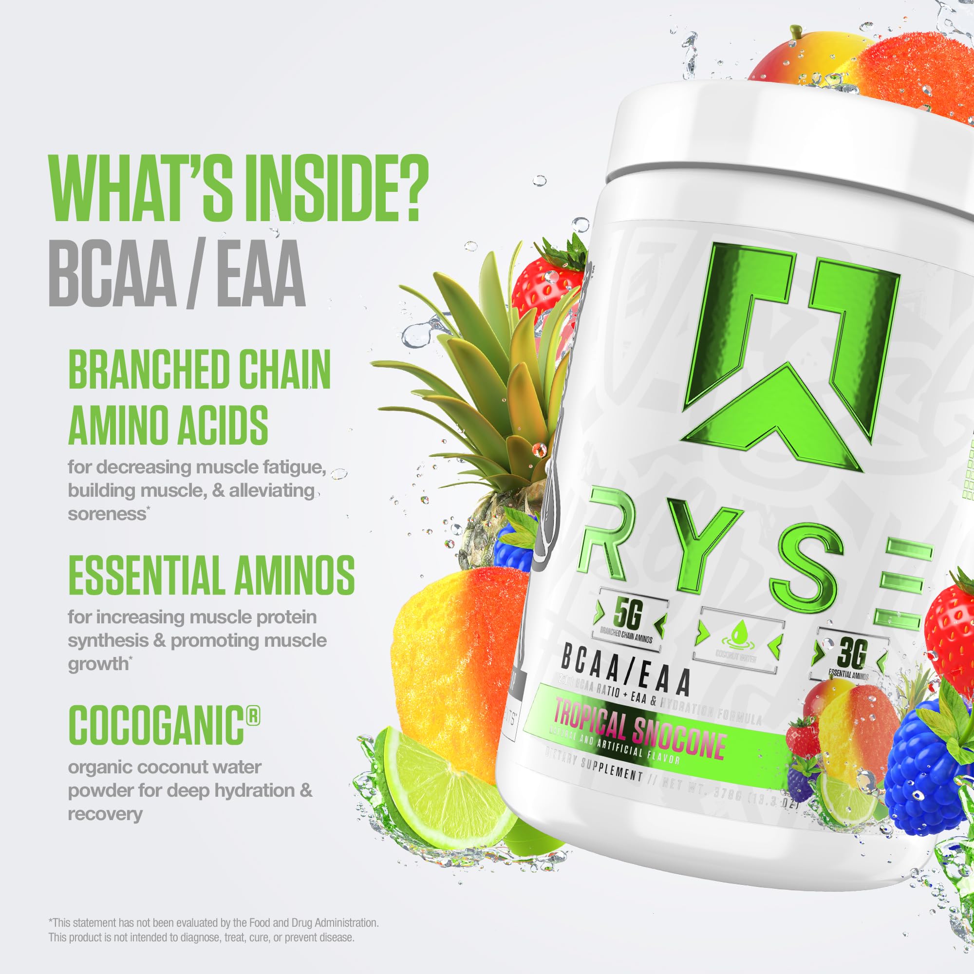 RYSE Up saveur fraise-ananas, goût rafraîchissant pour l'hydratation.