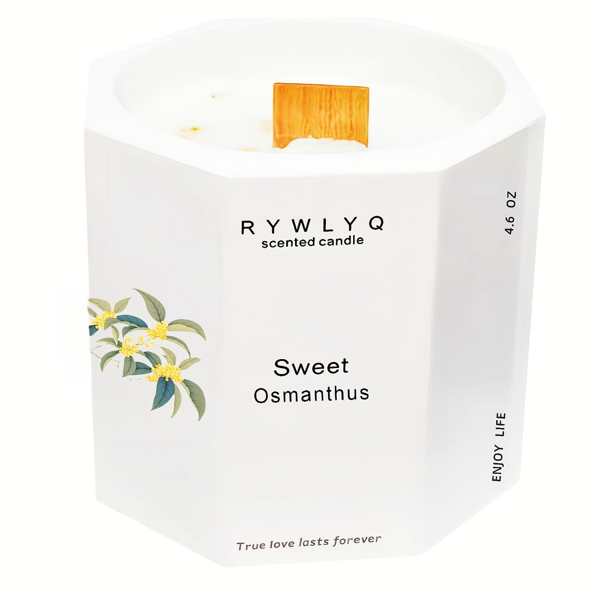 Bougie RYWLYQ Osmanthus, cire de soja, céramique octogonale, ambiance apaisante