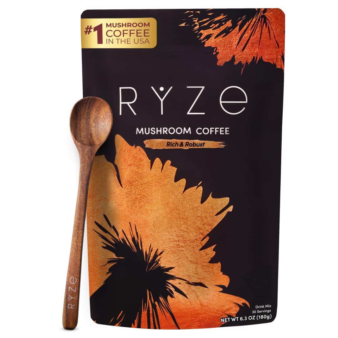 Ryze Café champignons noir torréfié – emballage élégant et énergie durable