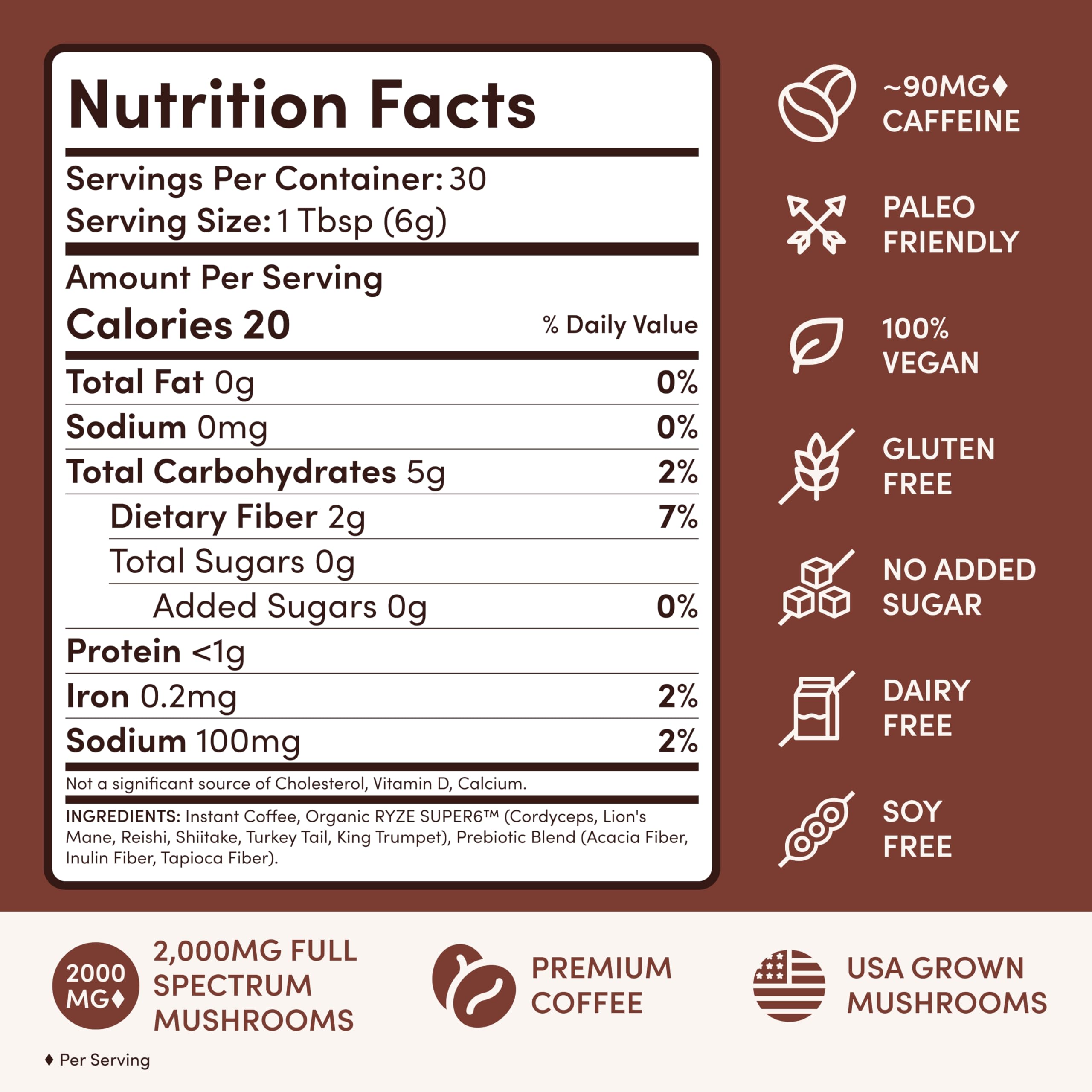 Ryze Café champignons noir – label Californie, culture locale et qualité sans additifs