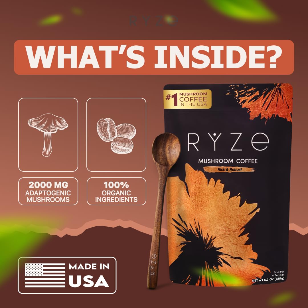 Ryze Café champignons noir – mélange des six champignons pour potentiels bénéfices