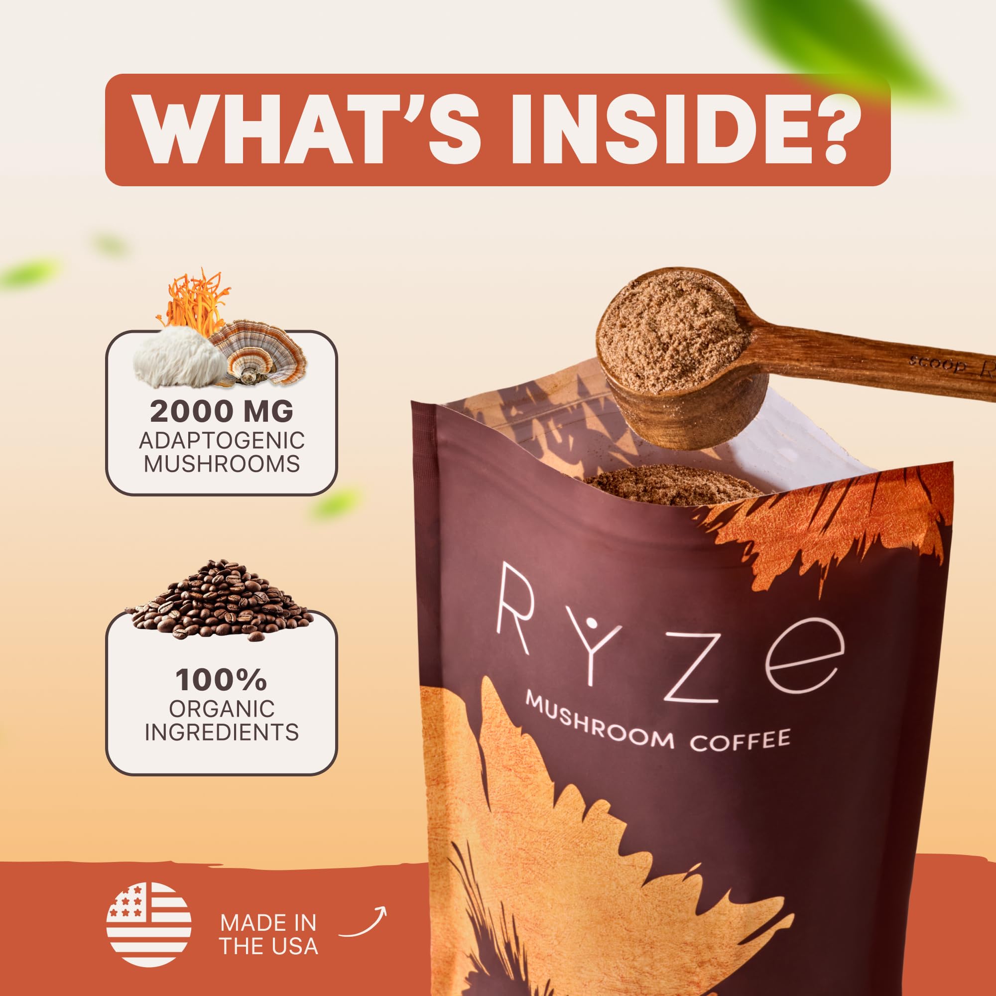 Café-champignons Ryze, dose quotidienne prête à l’emploi.