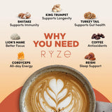 RYZE SUPERFOODS Café: champignons entiers pour un spectre bioactif riche