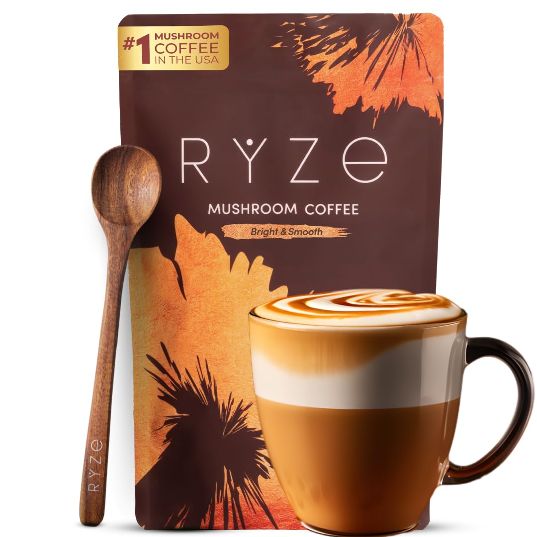RYZE SUPERFOODS Café: tasse fumante à torréfaction moyenne, énergie durable et concentration possible