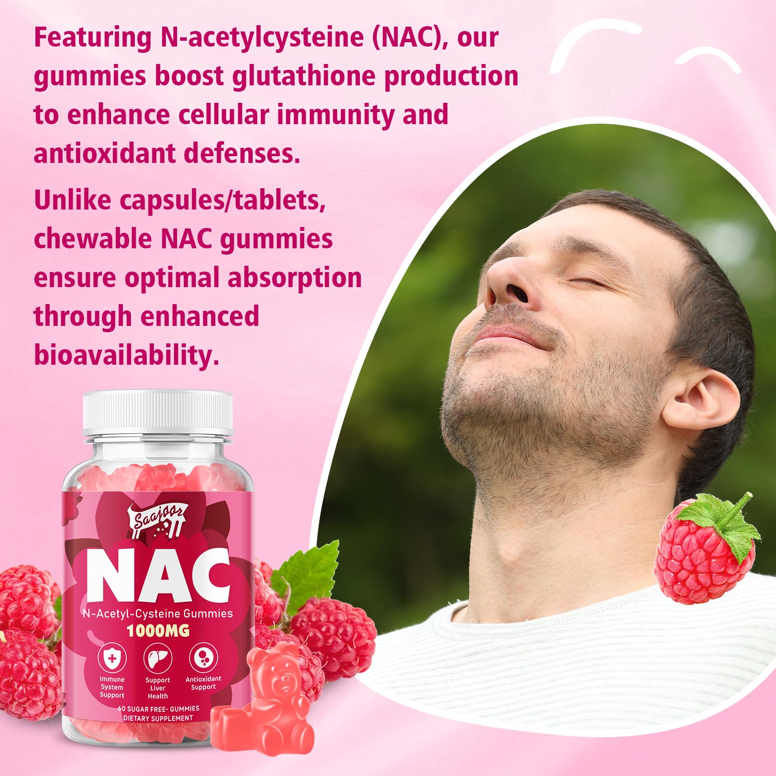 Usage adapté adultes et enfants avec Saajoor NAC Gummies.