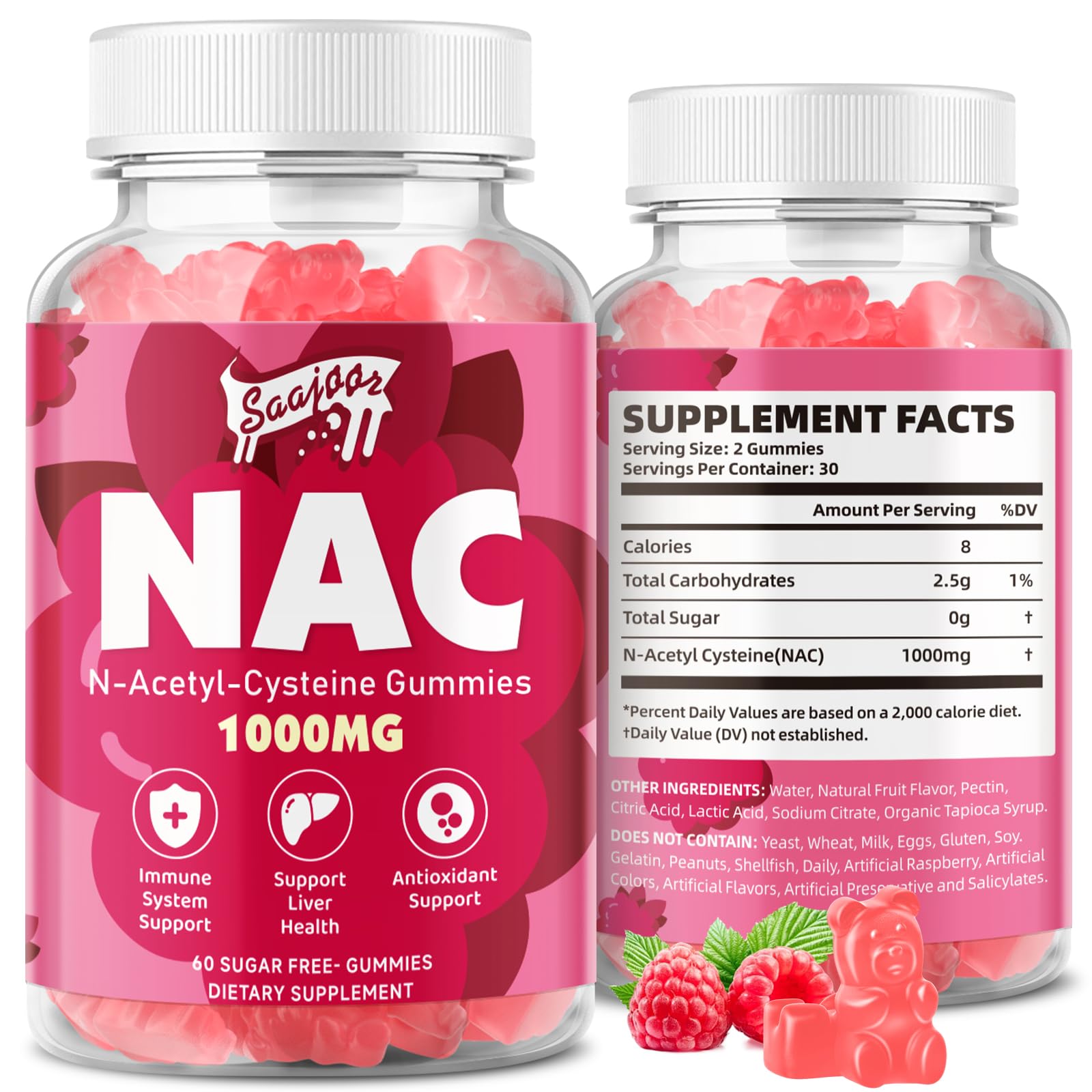 Saajoor NAC Gummies paquet ouvert, facilité de prise quotidienne.