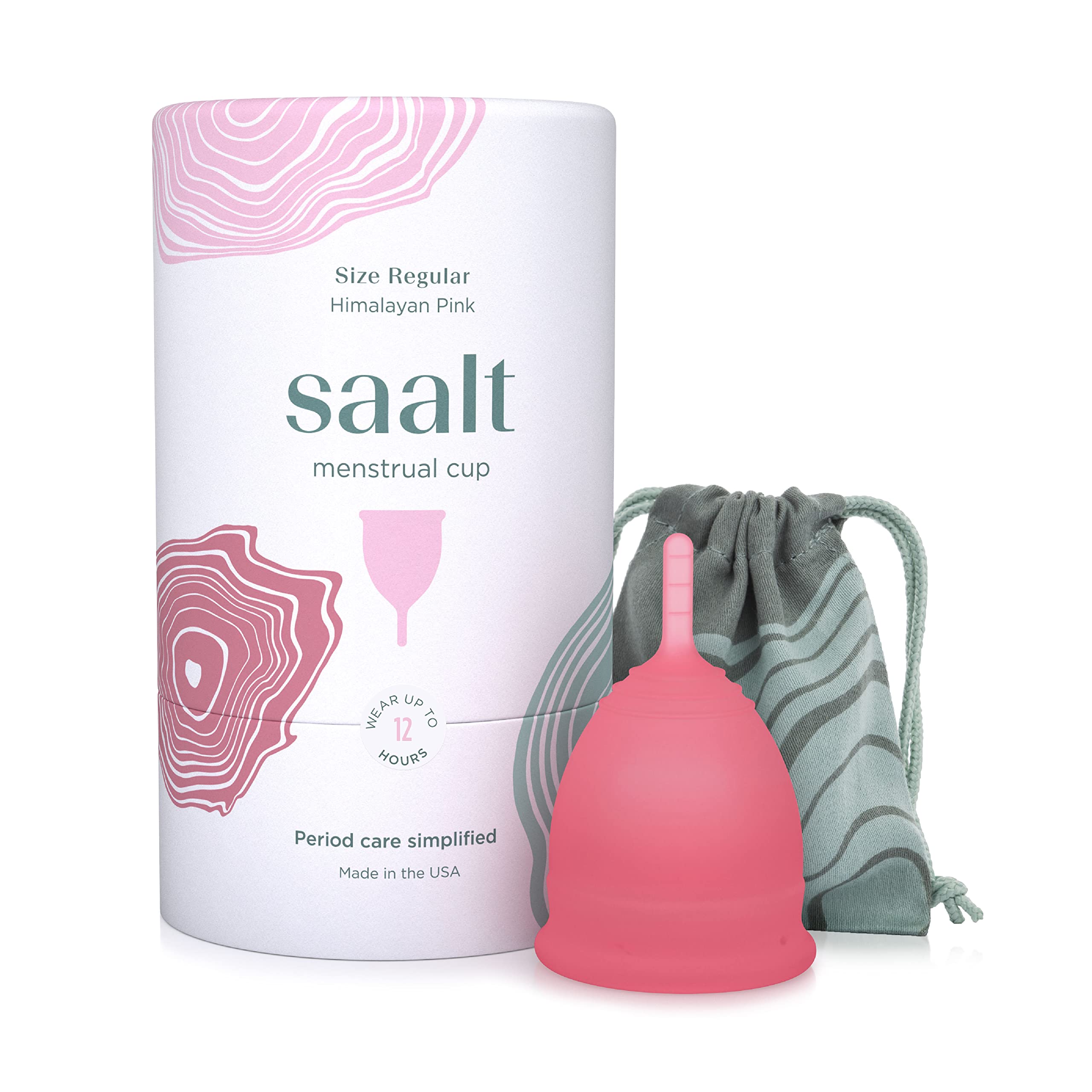 Saalt coupe menstruelle rose Himalaya dans son emballage, prête à l’emploi et facile à emporter