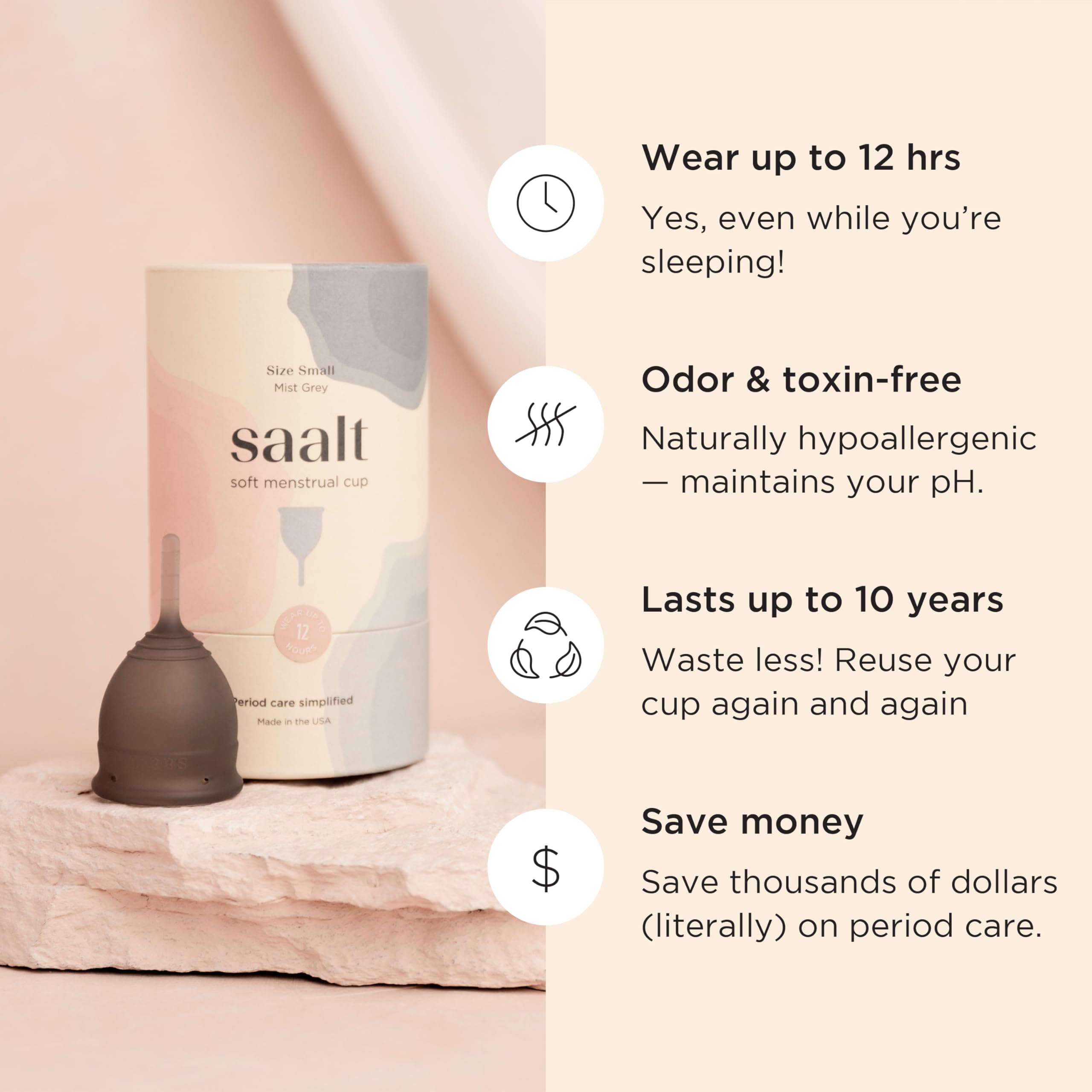 Saalt Soft cup offrant un ajustement doux et confortable toute la journée