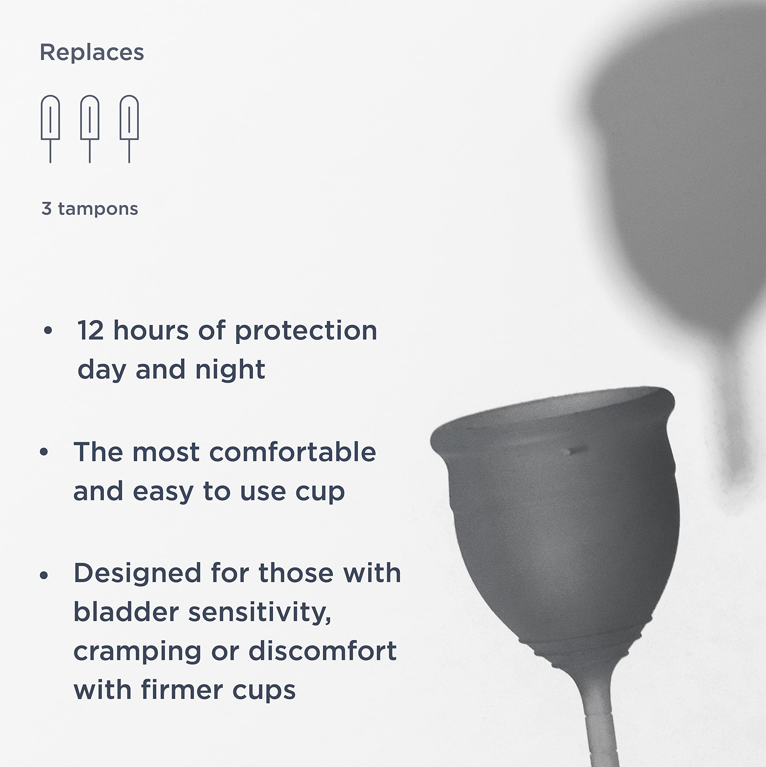 Saalt Soft Tasse en silicone médical, sûr et réutilisable.