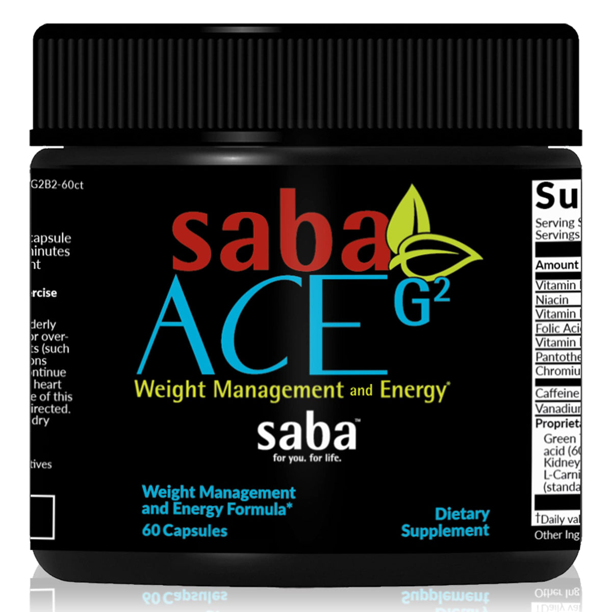 Saba ACE G2 — Bouteille de capsules, soutien possible à la gestion du poids.