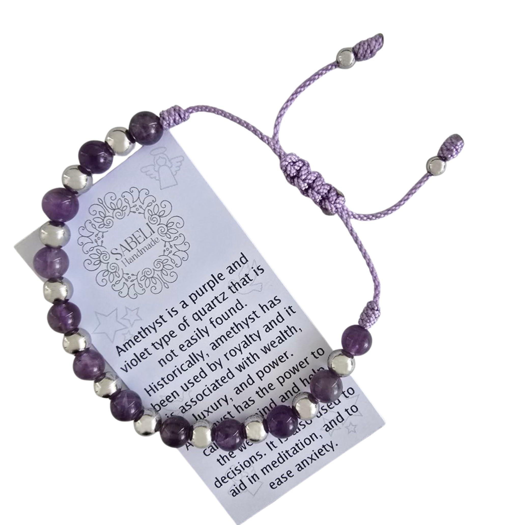 Bracelet Sabeli en améthyste 6mm, parfait pour méditation et clarté.