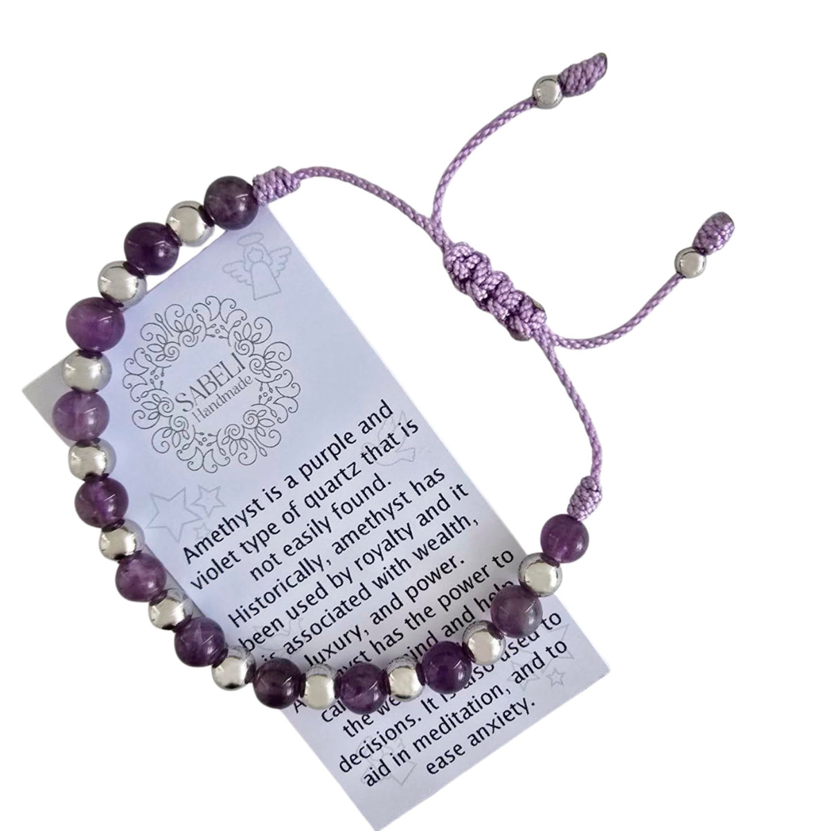 Bracelet Sabeli en améthyste 6mm, parfait pour méditation et clarté.