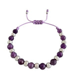 Sabeli bracelet améthyste et perles d'acier, ajustable pour tout poignet.