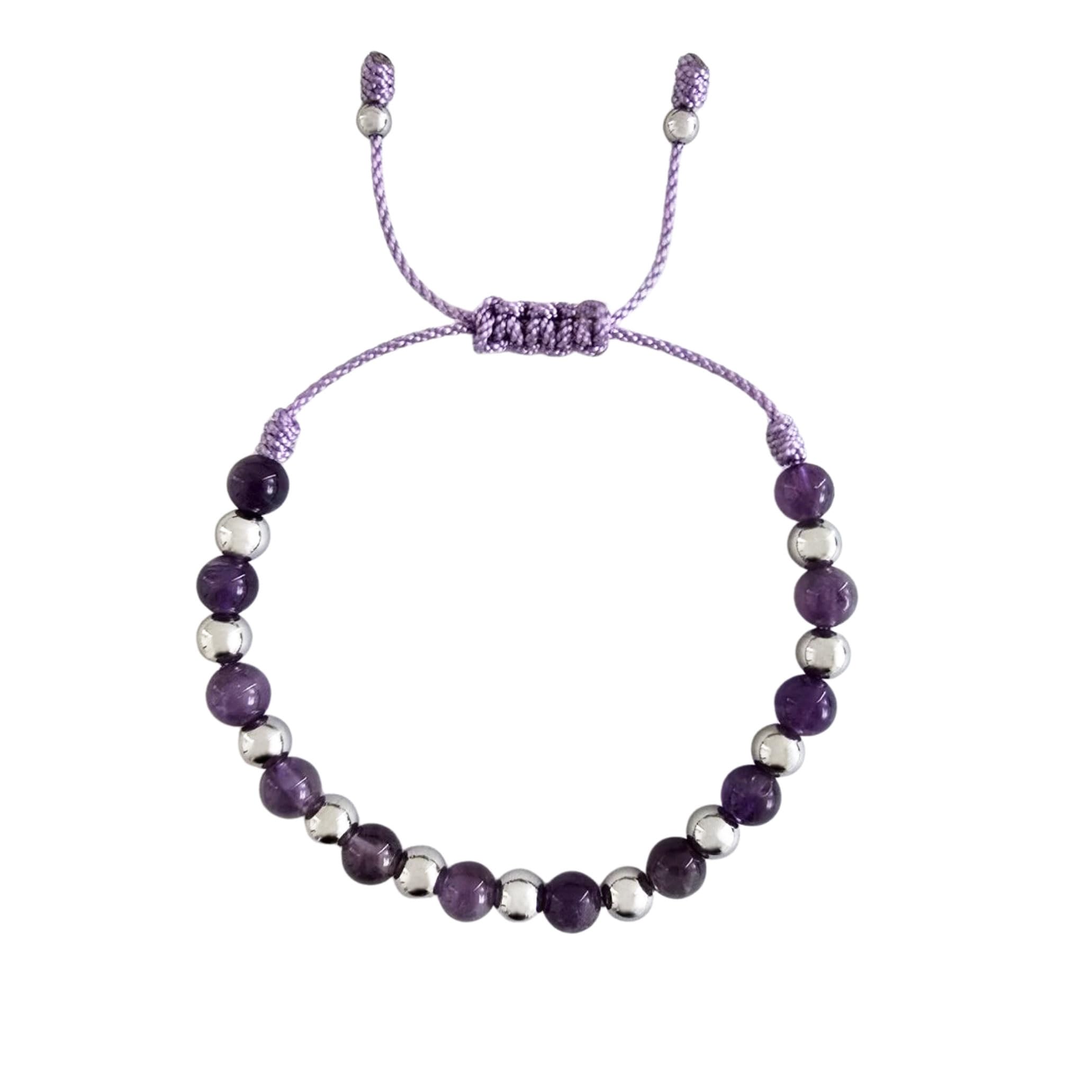 Bracelet Sabeli améthyste: cadeau idéal avec carte descriptive des propriétés.