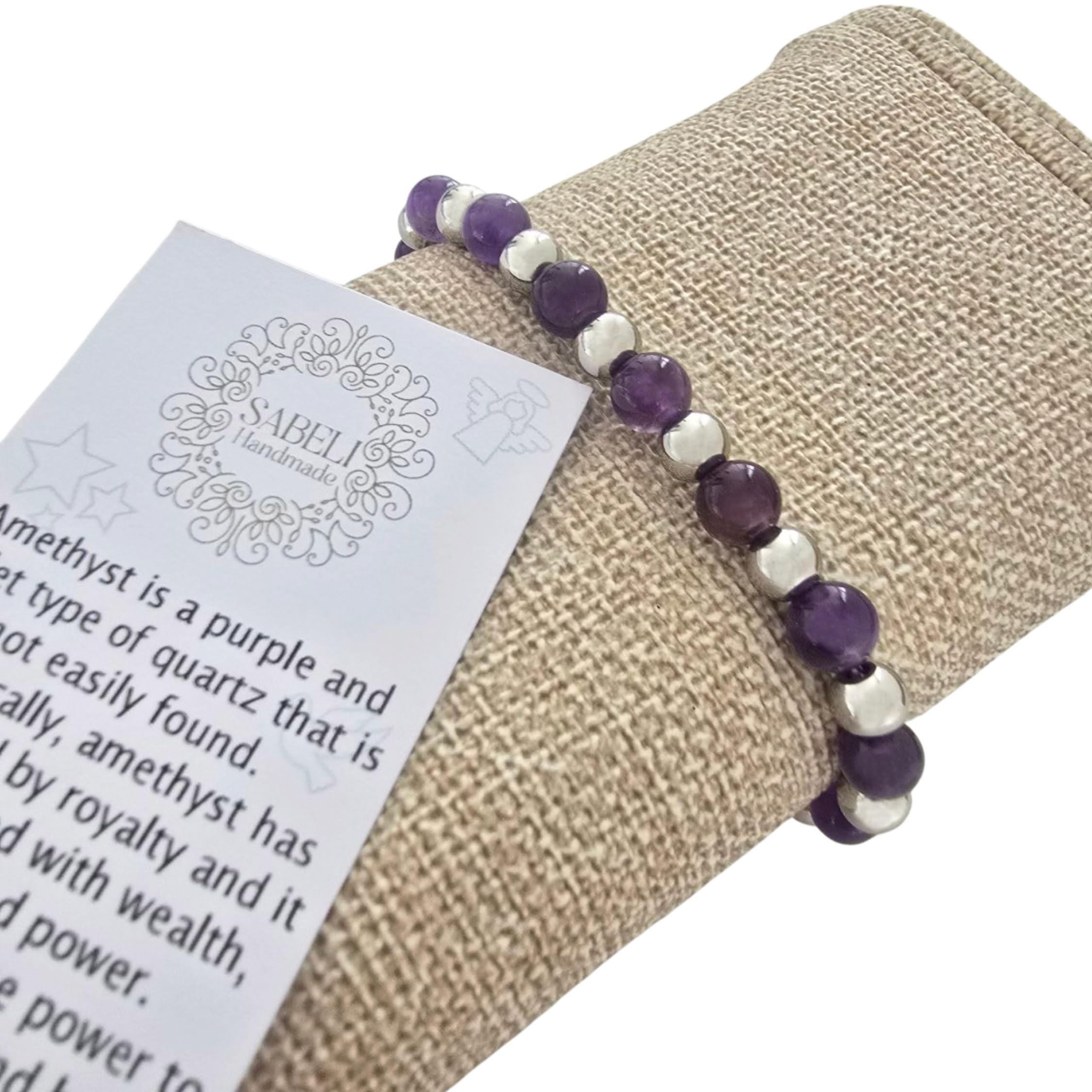 Bracelet macramé en améthyste Sabeli, accessoire artisanal pour l'inspiration.