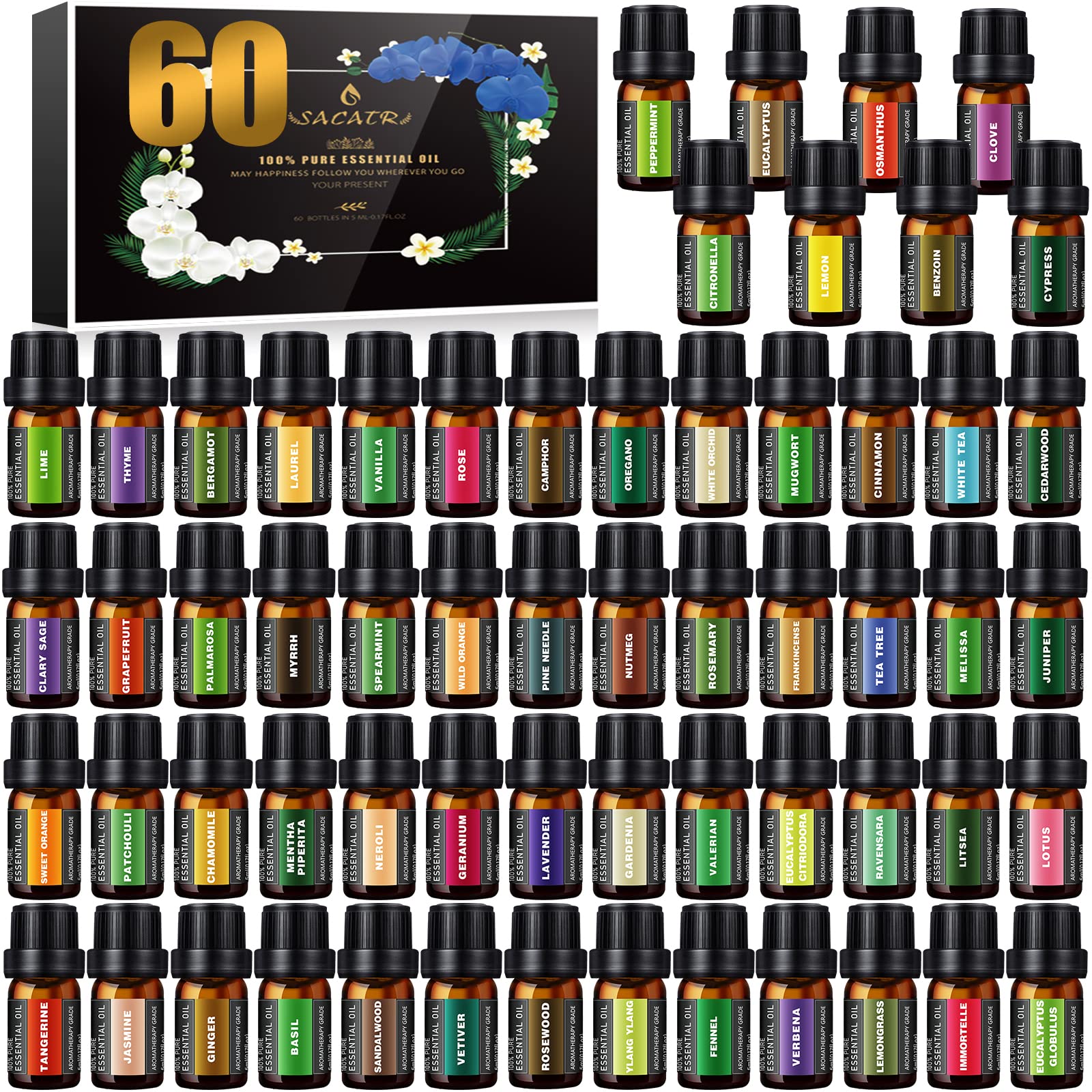 SACATR 60 bouteilles huiles essentielles pour diffusion durable dans votre espace