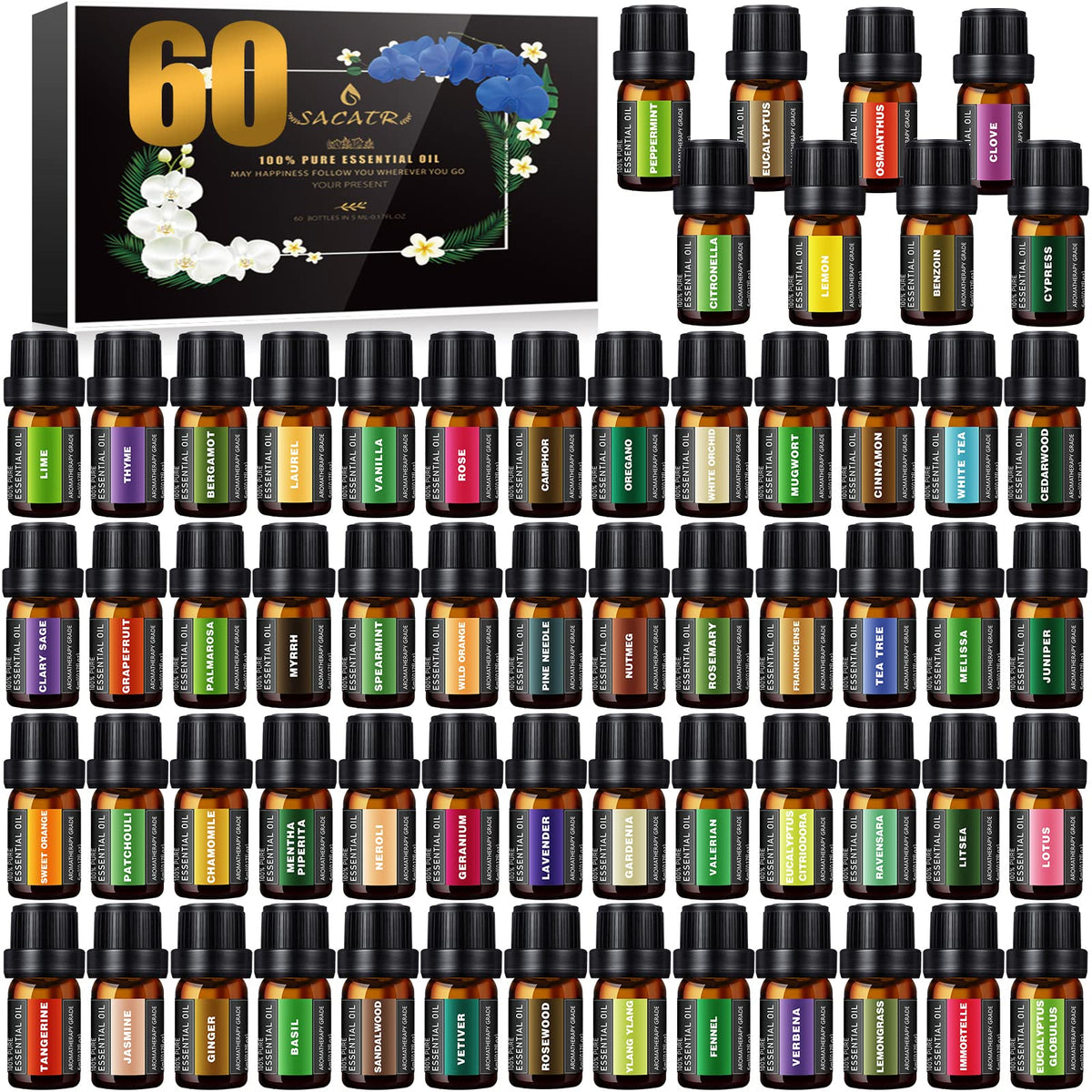 SACATR 60 bouteilles huiles essentielles pour diffusion durable dans votre espace