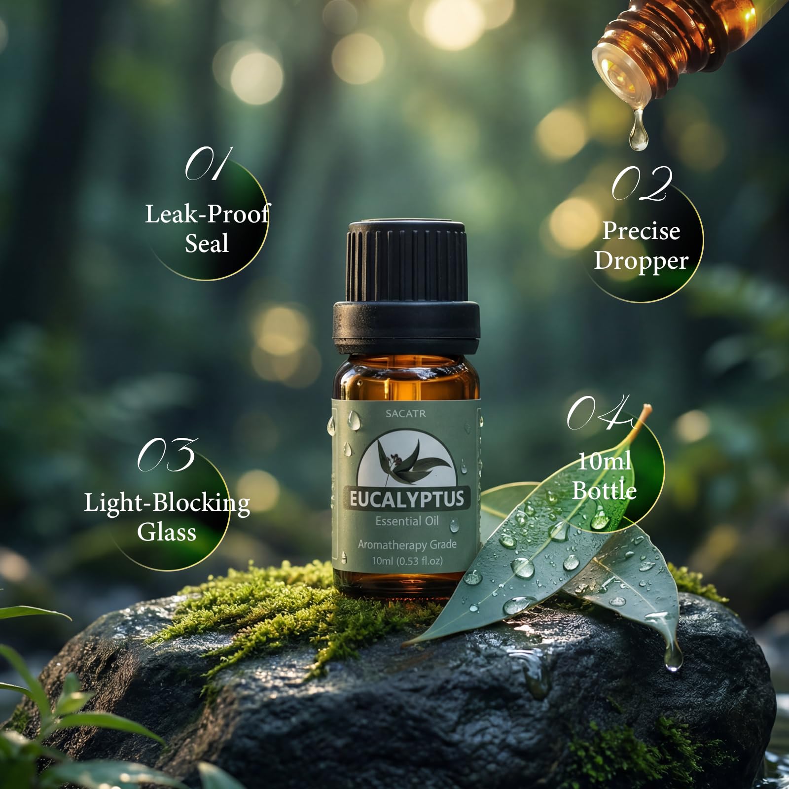 Bouteille ambrée SACATR 10 ml protège la fragrance pour diffusion.