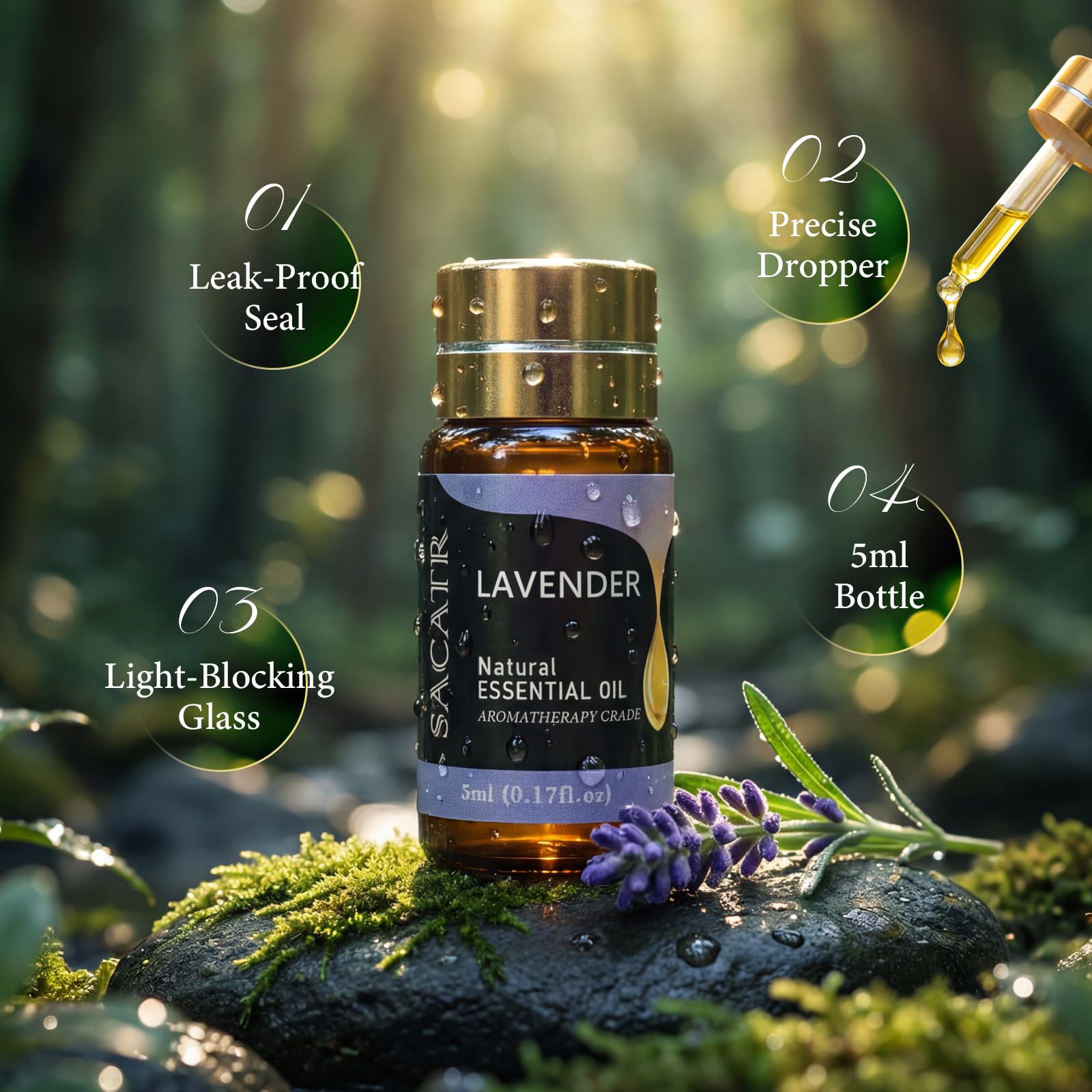 Sacatr bouteilles ambre 50x5ml, protègent la fraîcheur et l’efficacité des huiles.