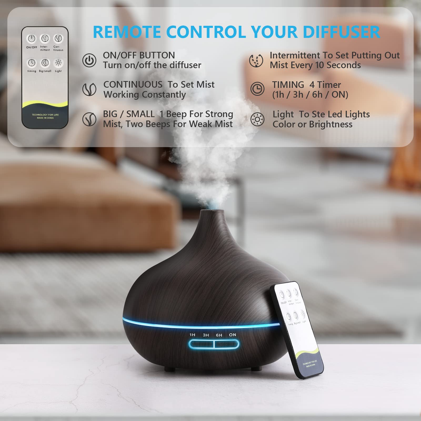 SACATR Diffuseur 550 ml avec télécommande, contrôle pratique à distance.