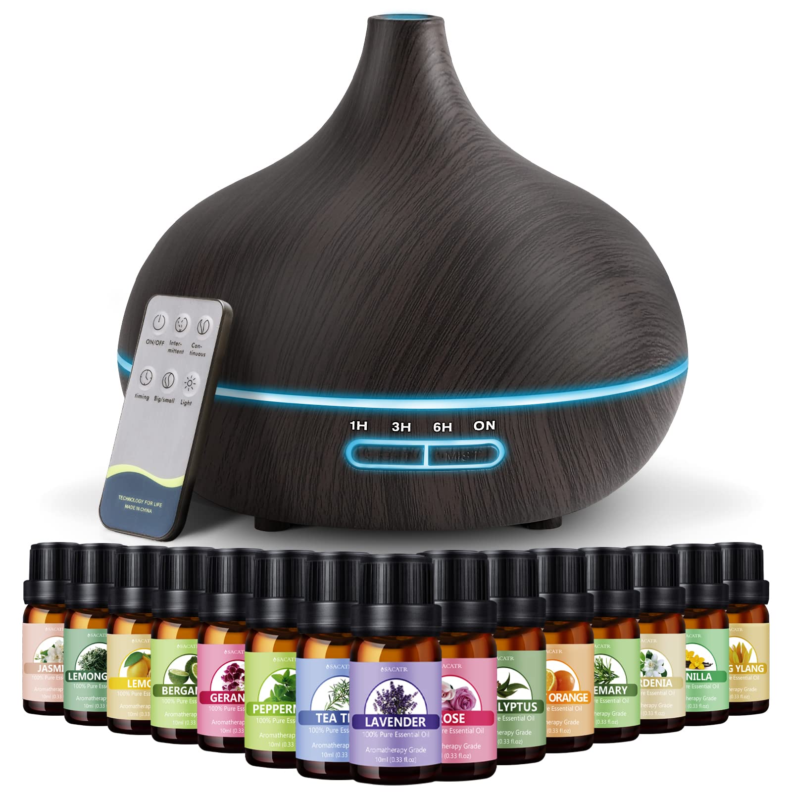 Diffuseur SACATR 550ml avec huiles essentielles pour maison et bureau