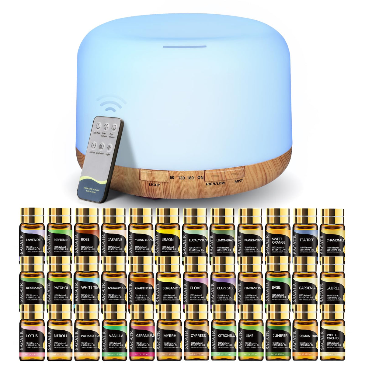 Diffuseur SACATR 500ml en action, ambiance apaisante pour le salon.